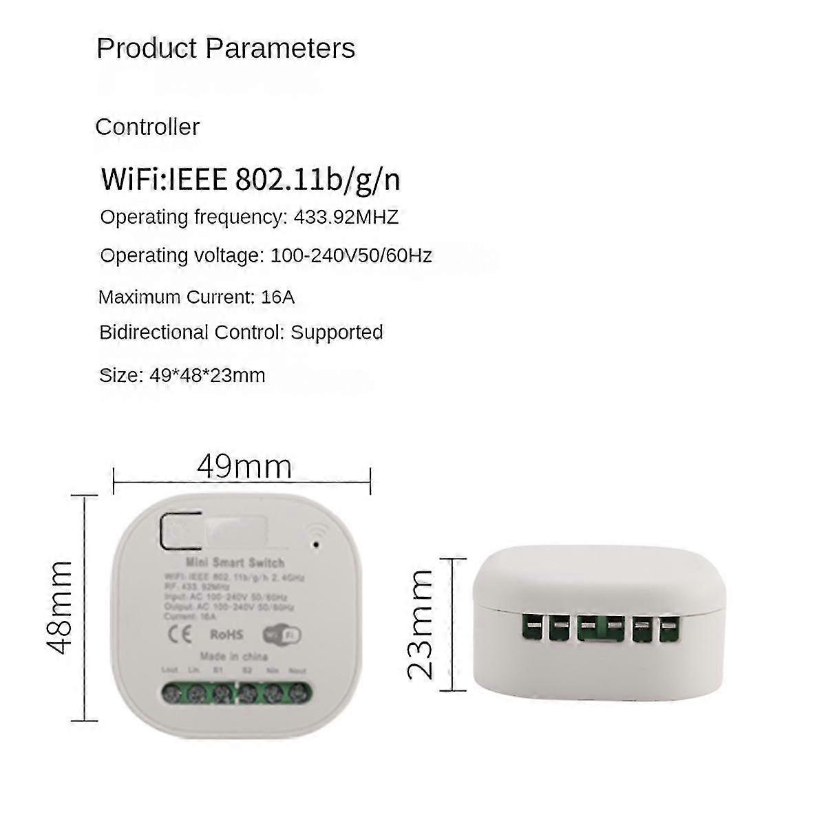 WiFi RF433 Smart Switch,16A Timer, Compatible with WiFi Devices