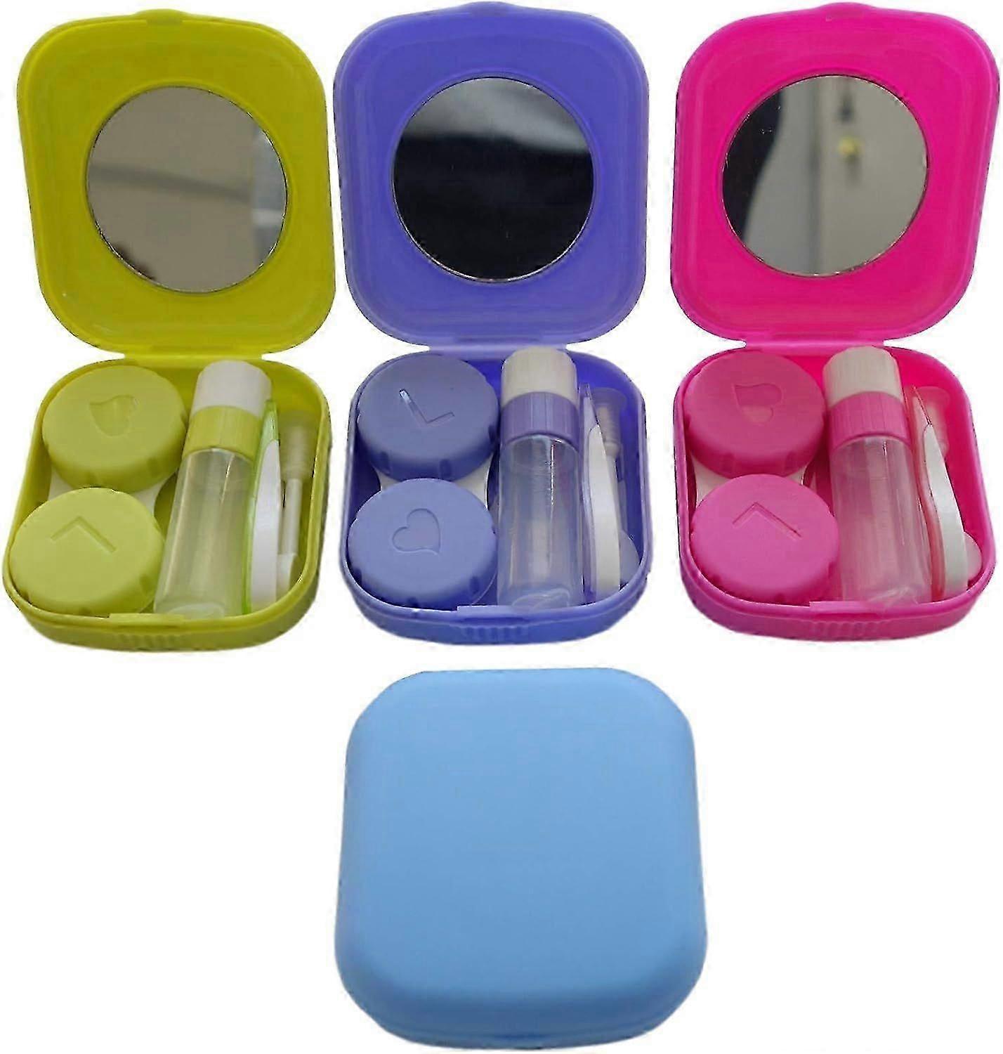 4 Pack Colorful Contact Lens Case with Mirror, Durable & Portable Storage