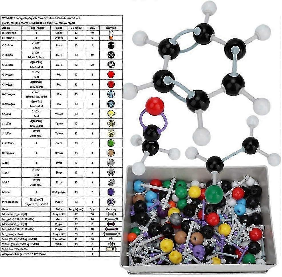 Kit model molecular, kit molecule chimie 267buc Model molecular Chimie organică și anorganică Kit de chimie moleculară pentru profesori studenți Scien