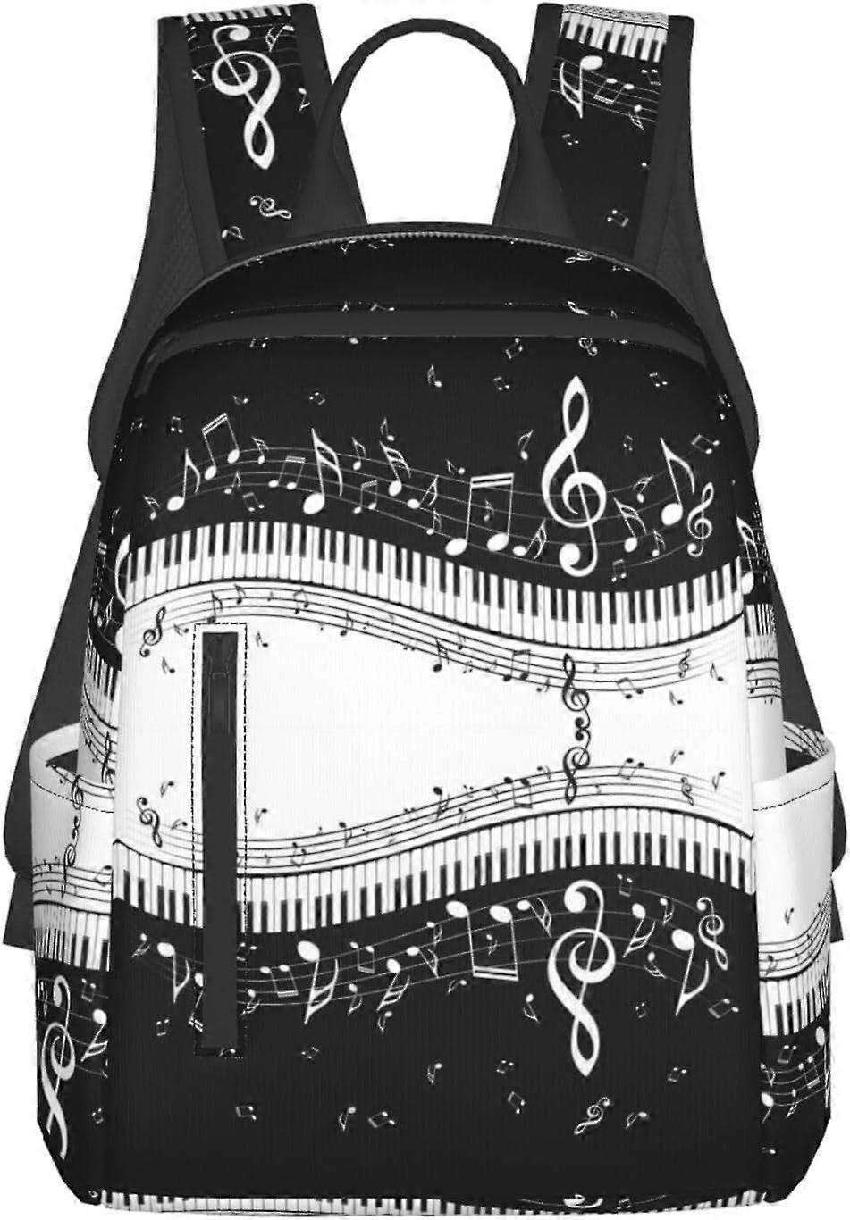 حقيبة ظهر سوداء بيضاء موسيقية للنساء للرجال ، حقائب ظهر للسفر المدرسي 14.7 بوصة حقيبة ظهر للكمبيوتر المحمول