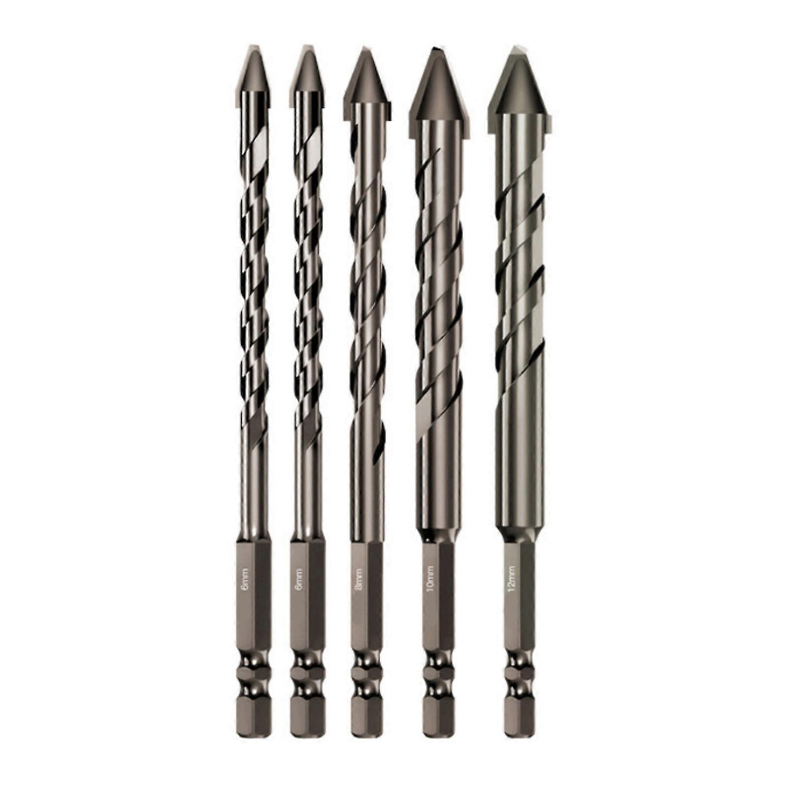 4/5 Piece Eccentric Twist Drill Bit Set 6.35mm Hex Shank 150mm Extended for Multiple Use on Masonry Concrete Drilling