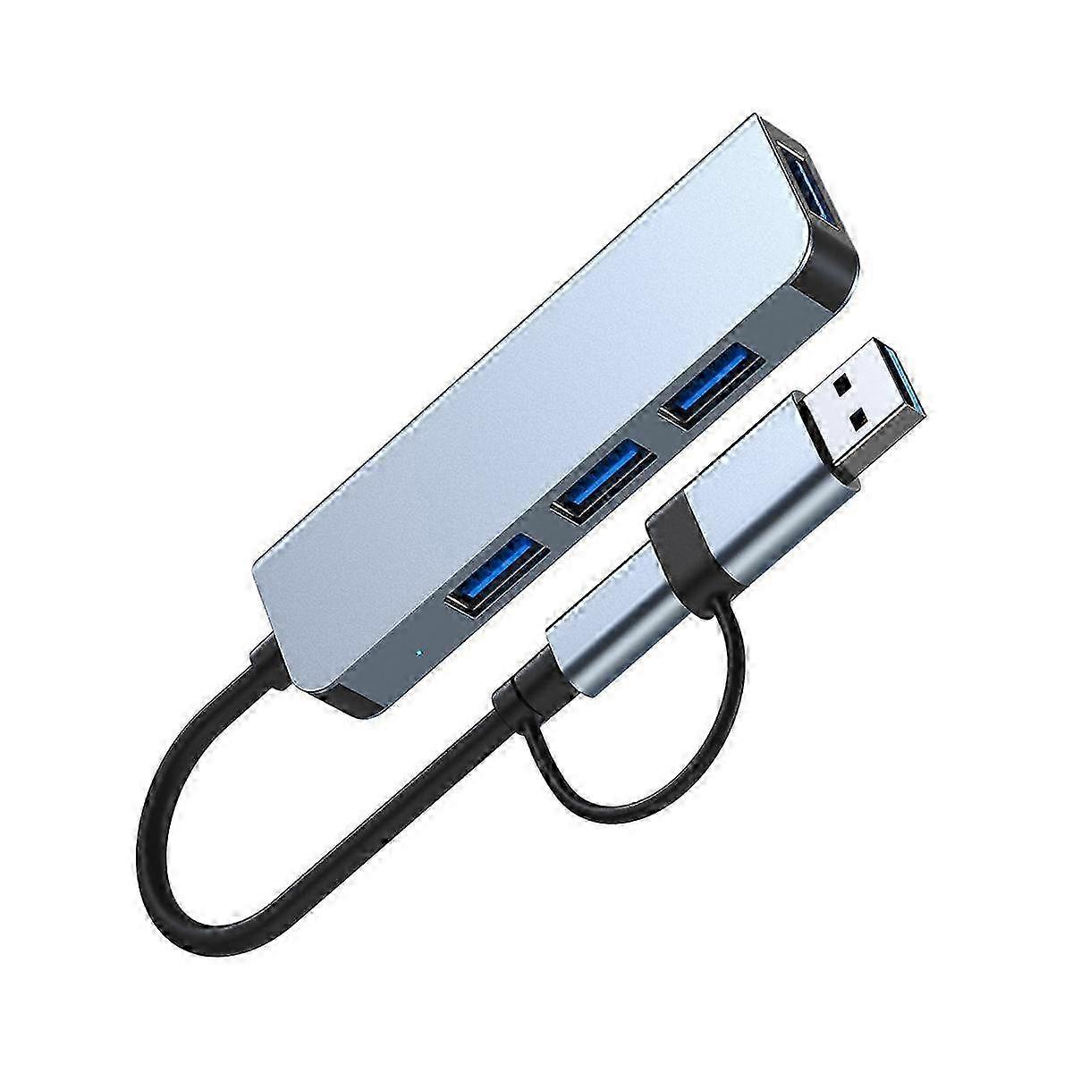 4-Port USB 3.0 Hub with Type-C, 5Gbps High-Speed Data Transfer for PC Laptop Computer Accessories