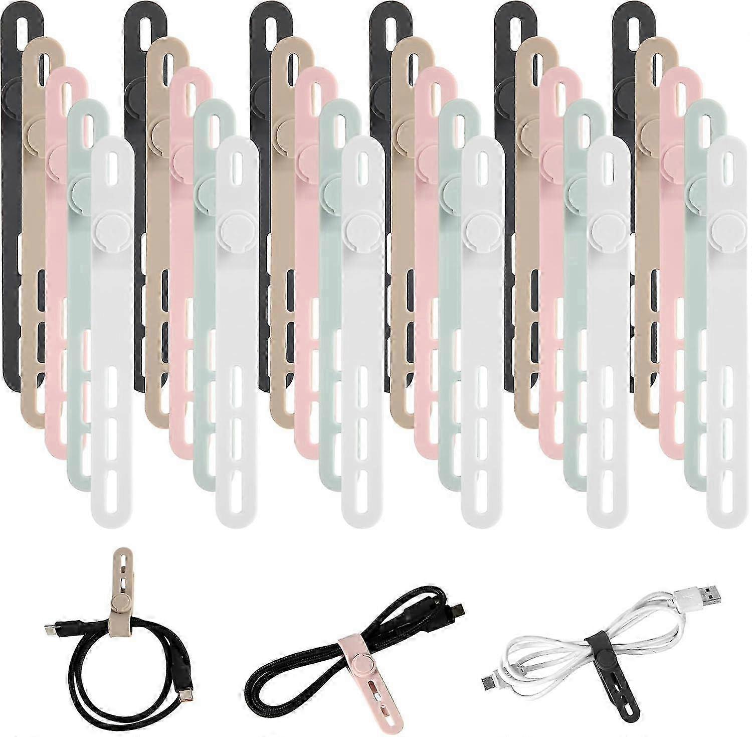 30 Pack of Durable and Elastic Reusable Cable Ties for Cord Organization