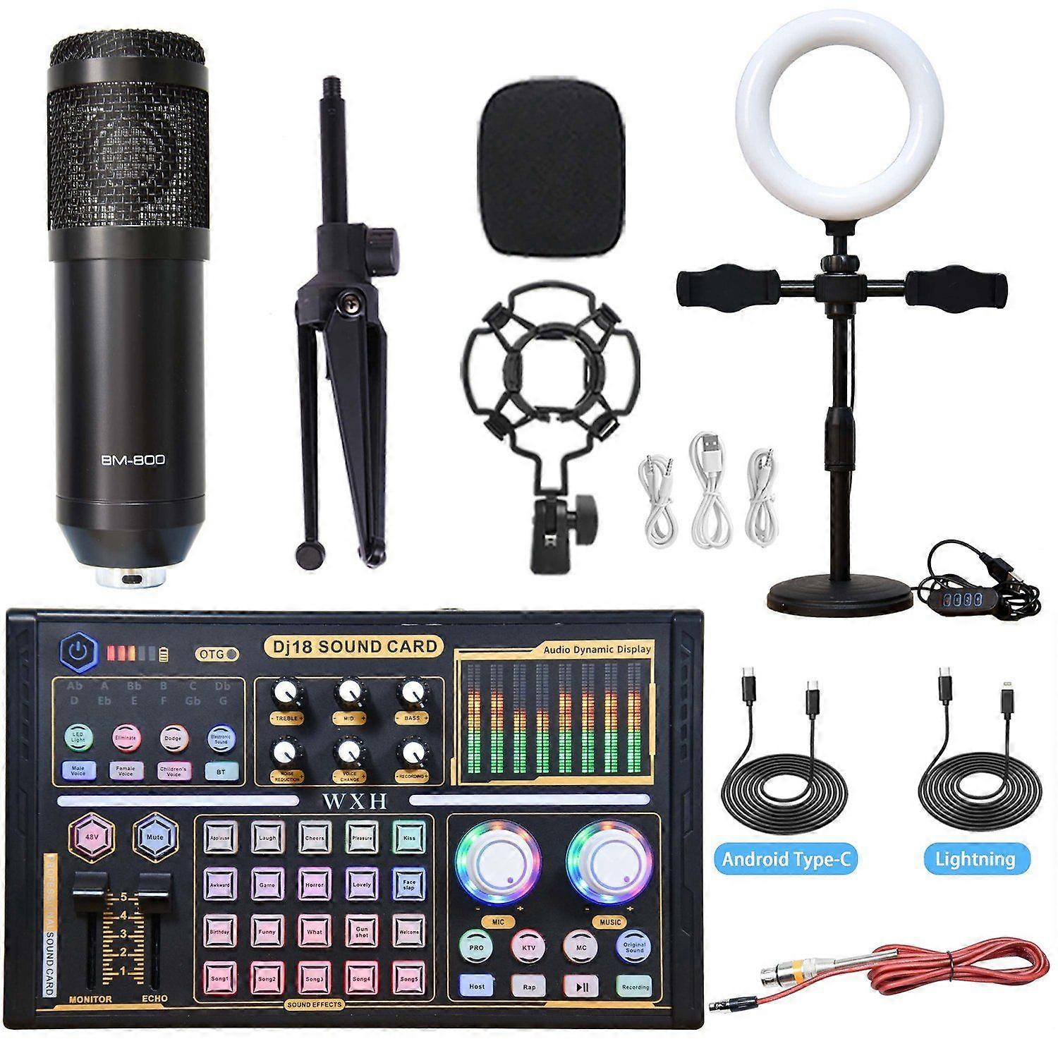 Professional Tuning Sound Card Set With Black Microphone Fill Light Live Recording Set