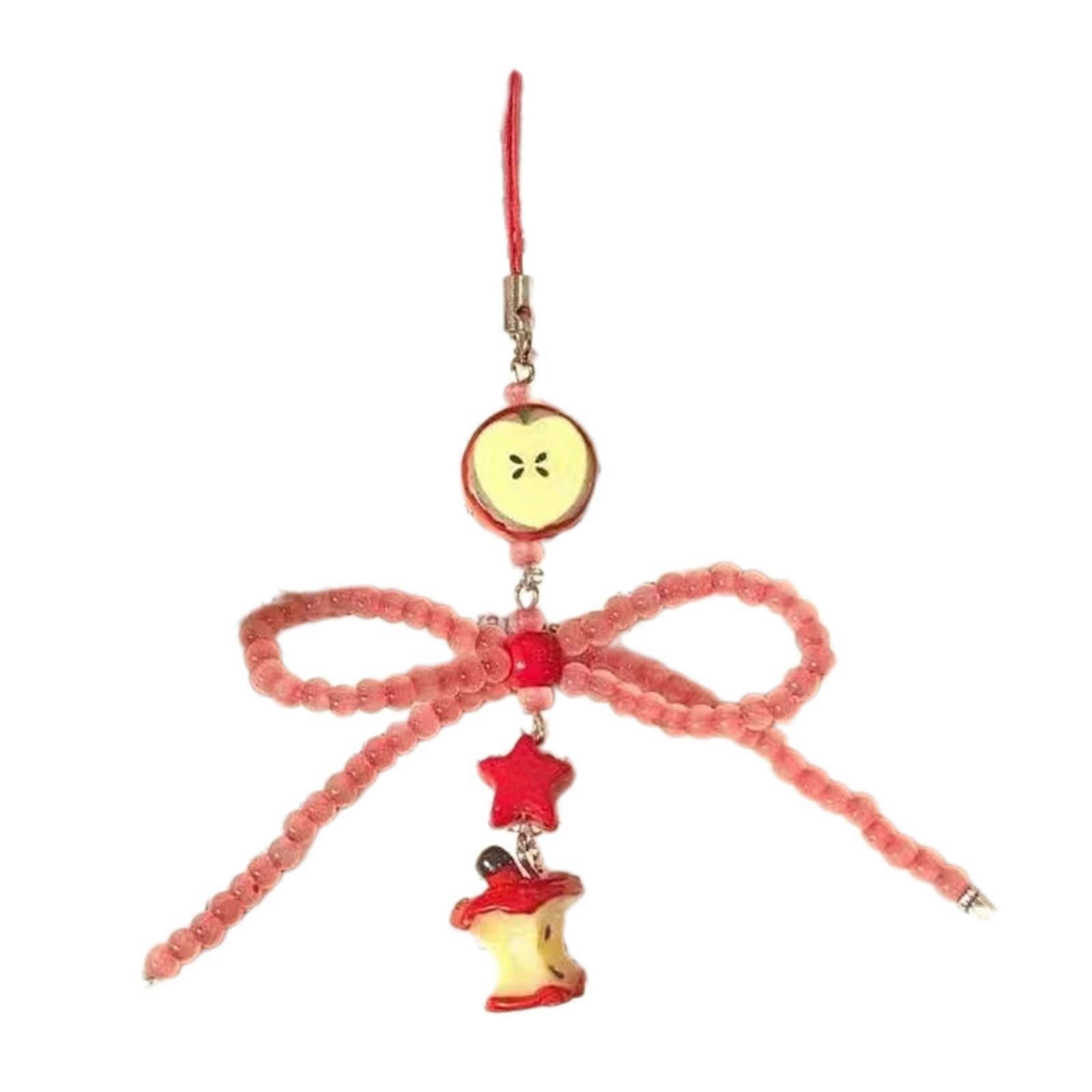 Simple Bowknot Fruit Core Charm Pendant Chain Phone Strap Pocket Keychain Strap Hangings Decoration for Key Bag Purse