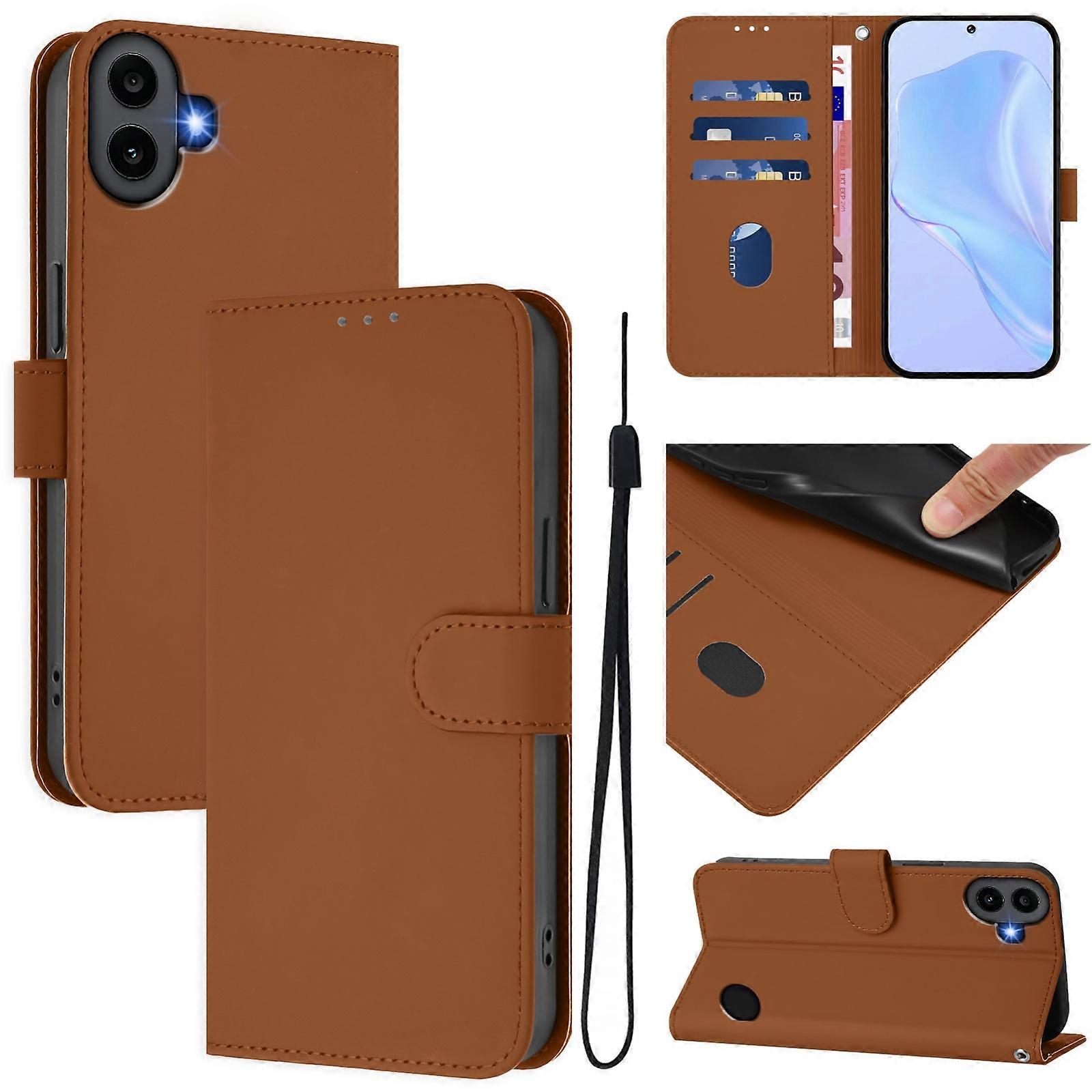 Skin Feel Solid Color Leather Phone Case with Lanyard