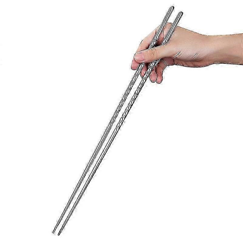 Three Pairs Extra Long 15.2 Inch Stainless Steel Cooking Chopsticks with Anti-slip Design for Hot Pot, Frying, Noodles, Suitable for Various