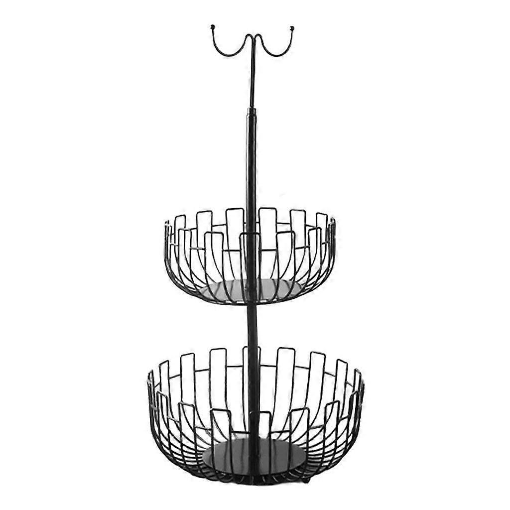Iron Wire 2 Tier Hanging Fruit Holder Kitchen Storage Rack Black