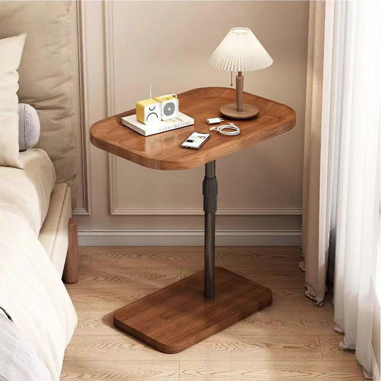 C-Shaped Side Table with Height Adjustment, 360° Rotating Small Coffee Table, Modern Wood End Table for Sofa and Bed