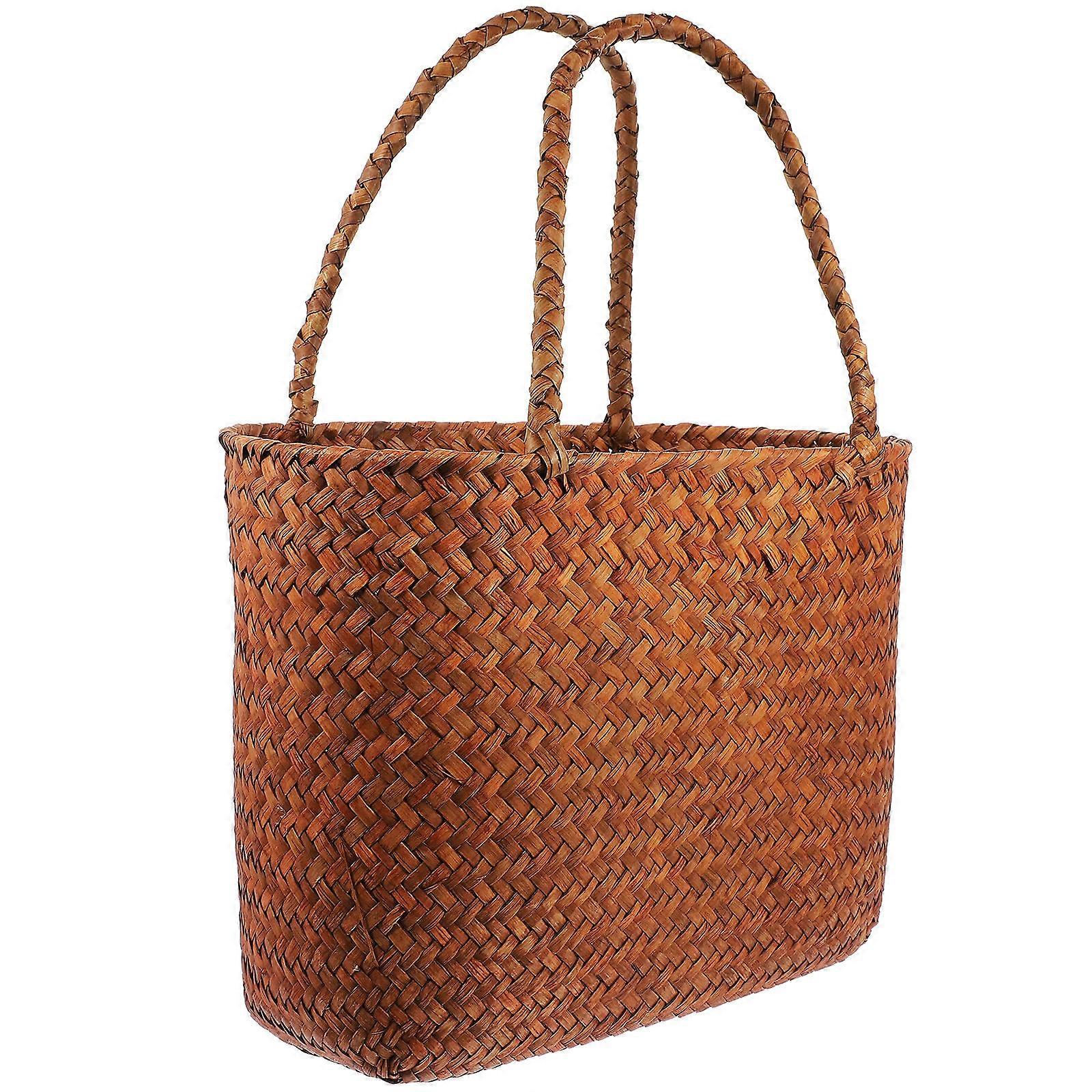 Picnic Tote Wicker Hand Woven Basket Fruits Vegetable Basket Artistic Design Home Storage 1Pack