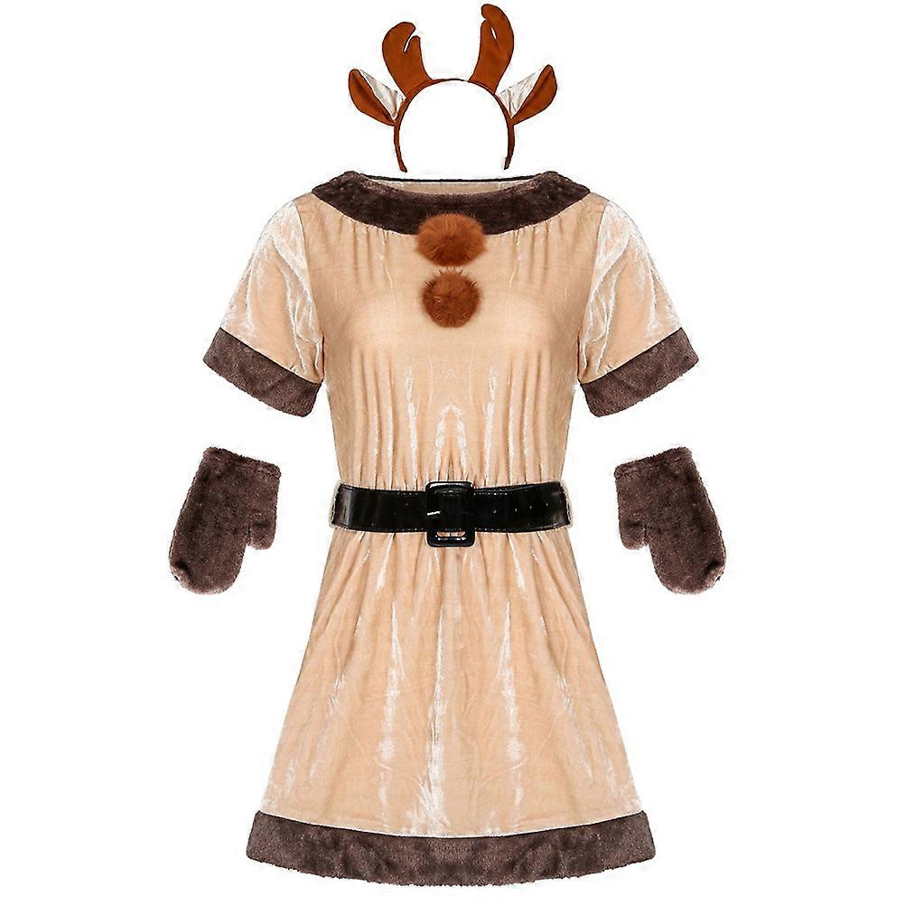 Simple Costumes For Women Christmas Style Cosplay Costume Set Khaki Polyester Festive Atmosphere 1Set