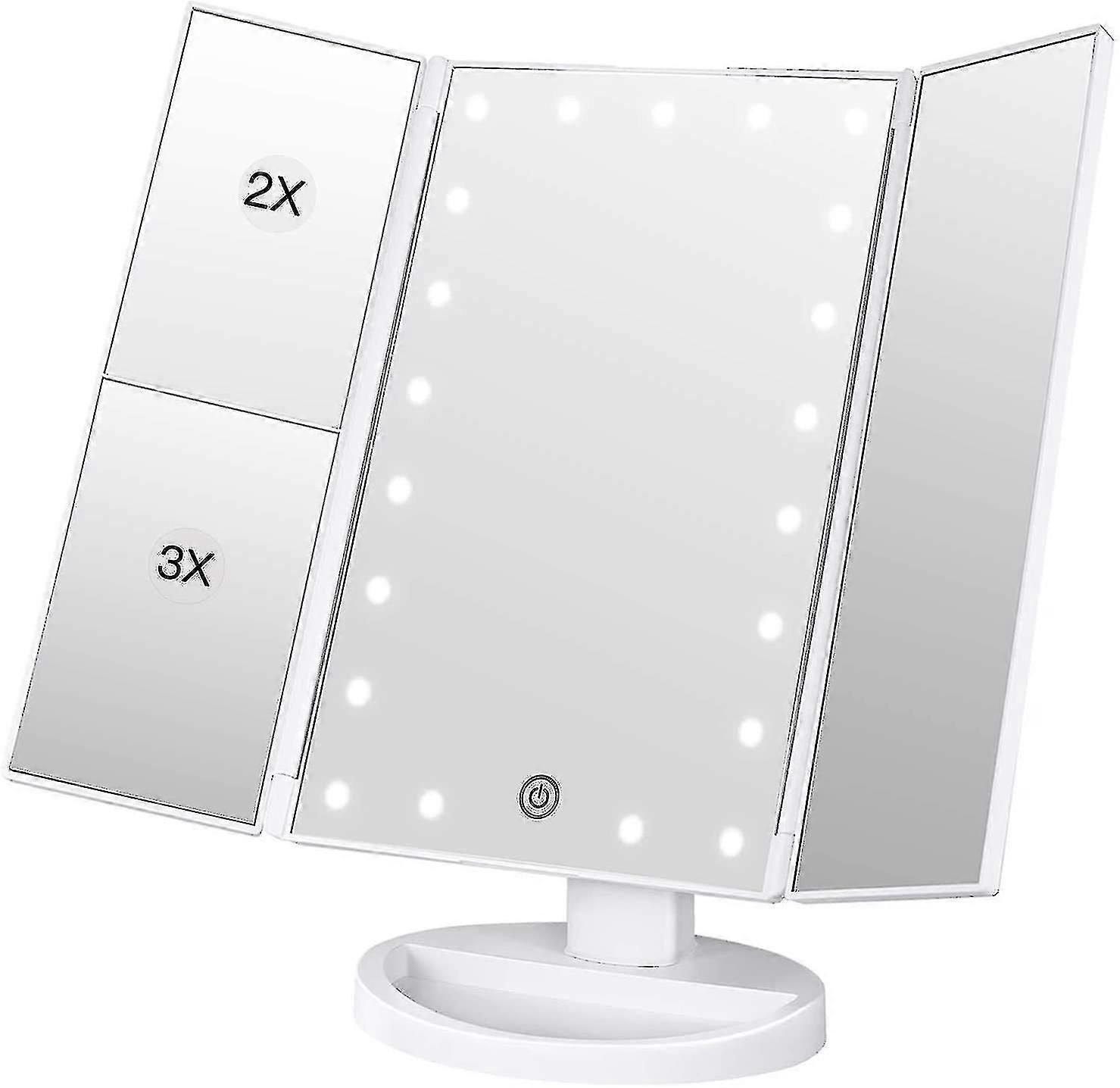 Vanity Mirror, 3 Side Vanity Mirror Tabletop Mirror With 21 Led Foldable Dimmable 180 Degree Adjusta
