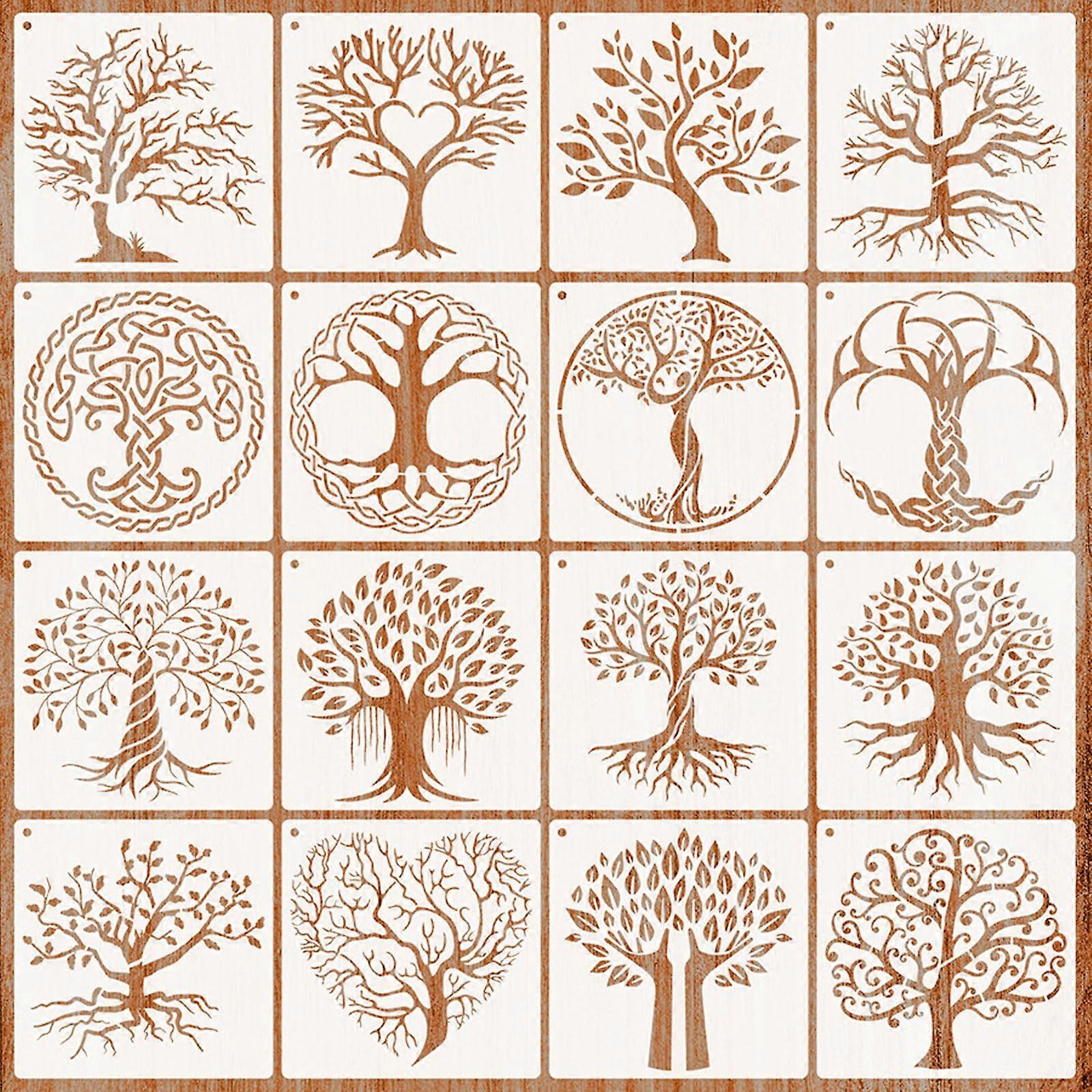 Tree of Life Stencil Kit, 15 x 15 cm Reusable Tree Drawing Template for Wall Art, Furniture, Crafts and Home Decor