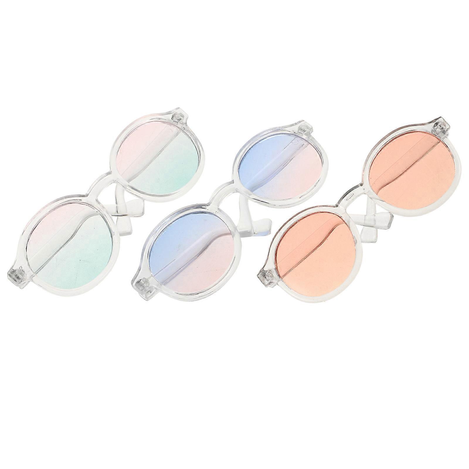 3pcs Dollhouse Mini Costume Eyewear Accessories for Dolls – Includes Stylish Sunglasses in Red, Pink, and Blue – Fun Dress Up Accessories for