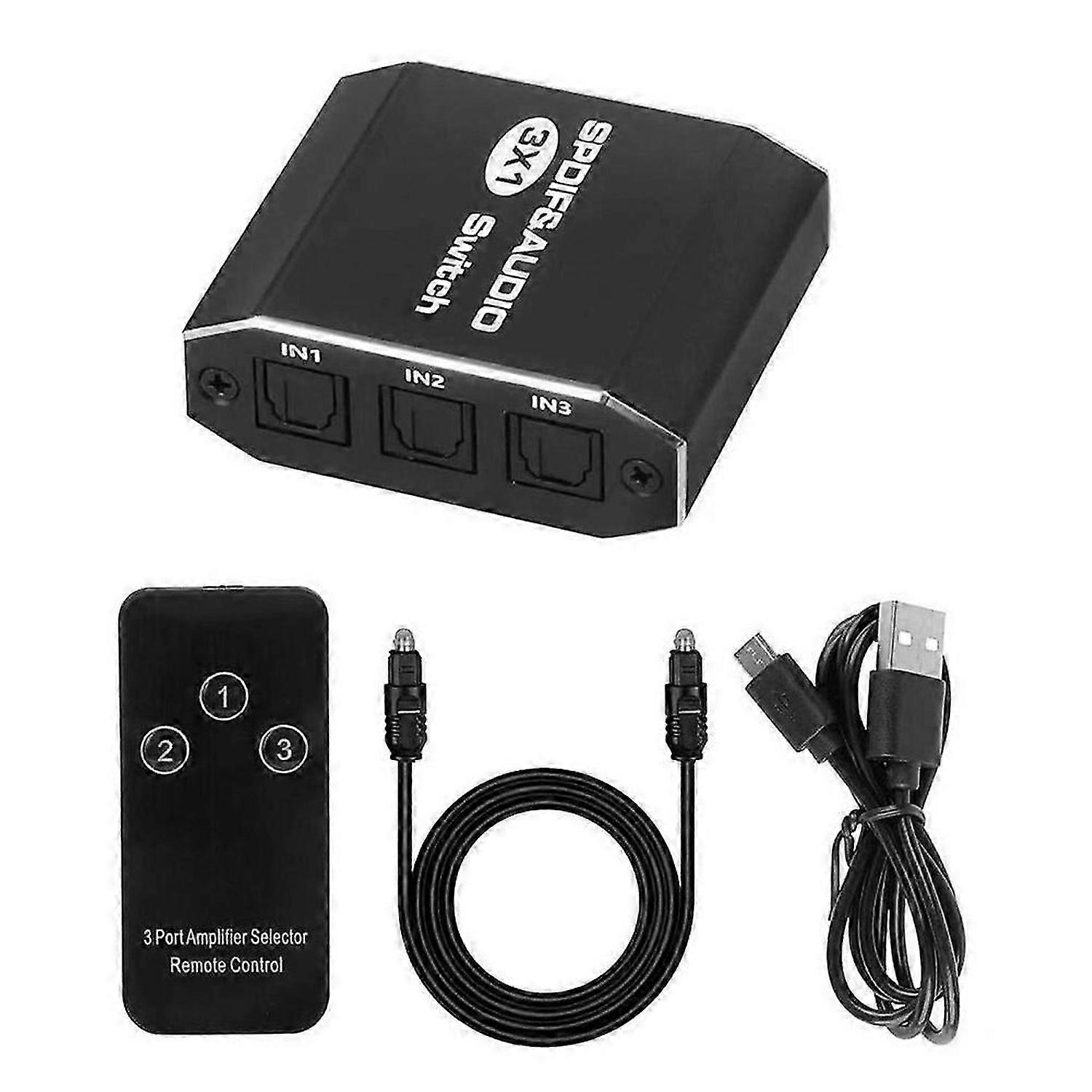 SPDIF Toslink Switcher 3 in 1 Out Digital Optical Audio Splitter Selector Switch 3x1 with IR Control