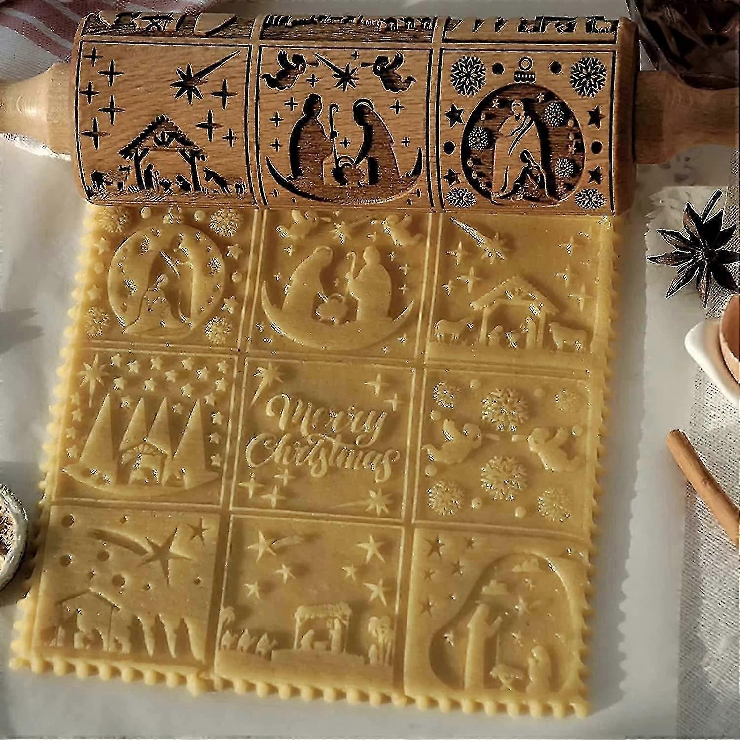 Nativity Rolling Pin 9 Different Pattern, For Baking Cookies