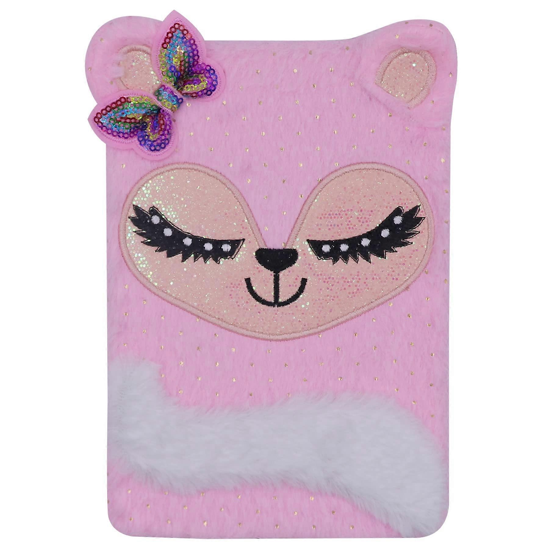 Cute Cat Plush Notebook with Sequin Bow, Kids Girls Cartoon Fluffy Writing Pad Personal Diary Journal Notebook with Lined Paper Notebook