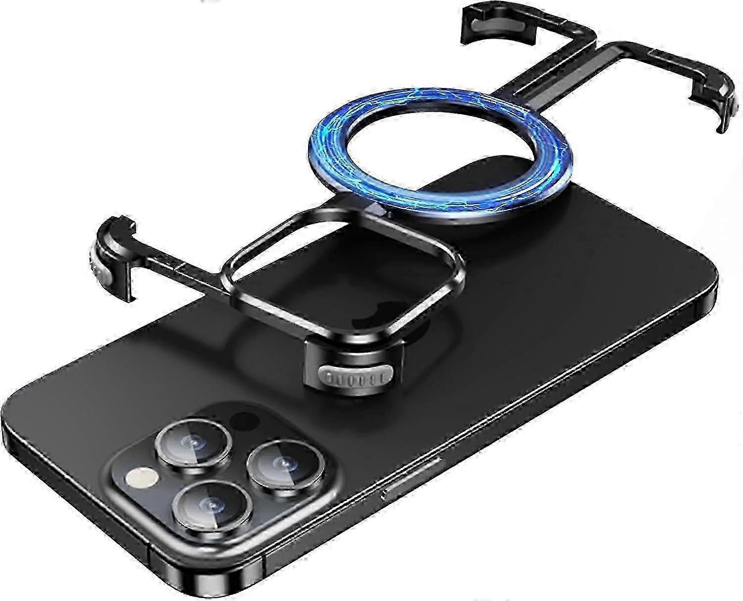 For iPhone 15 Magnetic Frameless Case, Minimalist Metall Kickstand Phone Case Slim Military-Grade Dr