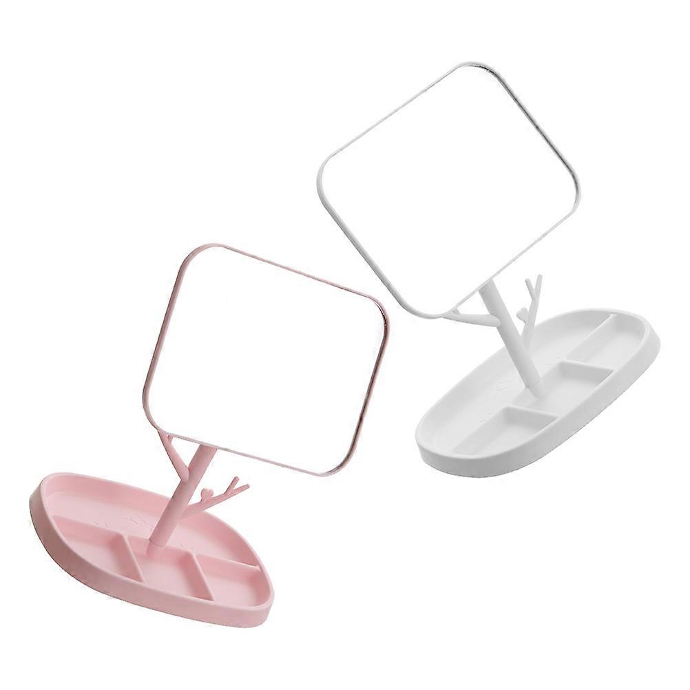 2pcs Rotatable Desktop Makeup Mirror with Storage Tray for Home Use Stable Base Design
