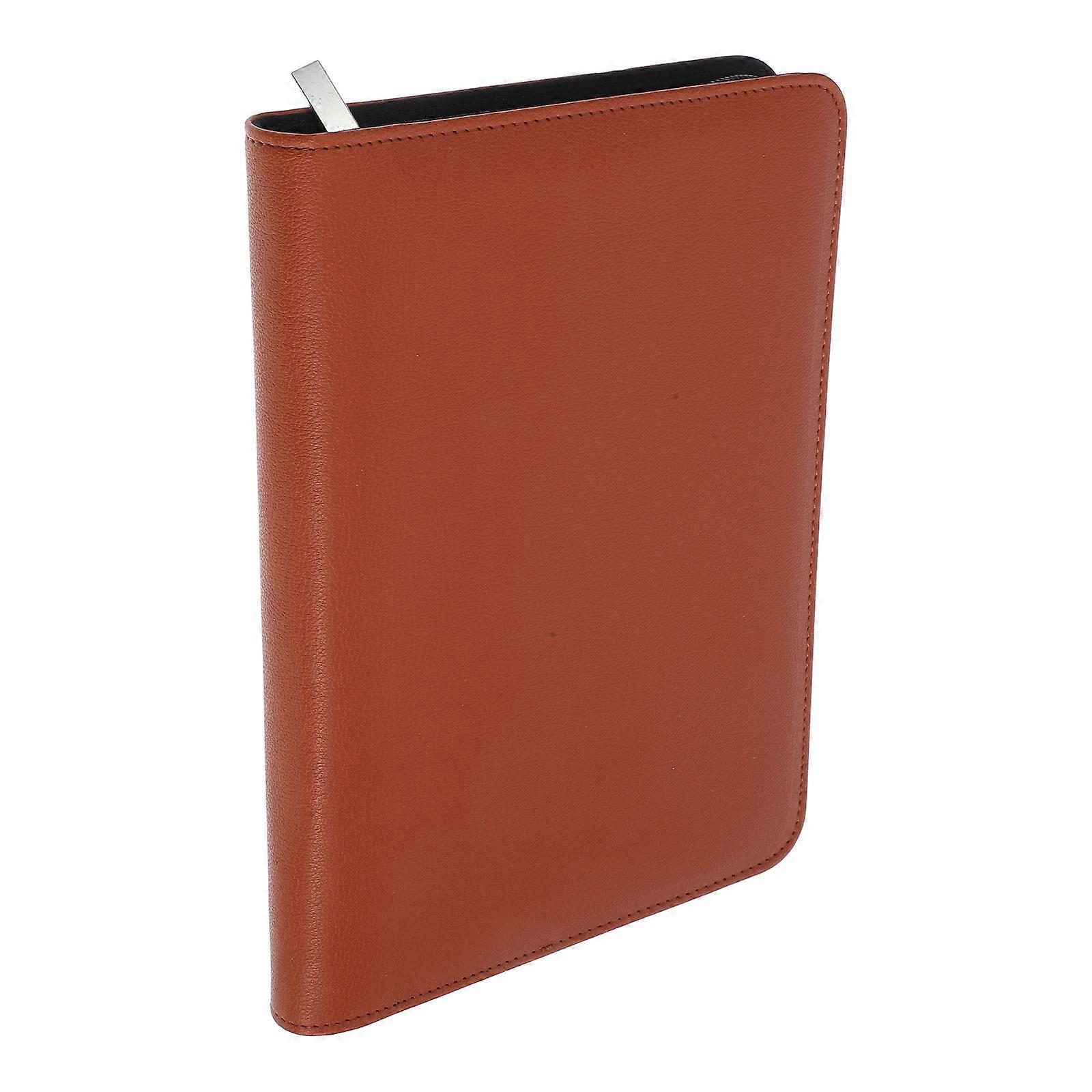 Portfolio With Zipper Professional Design Padfolio Binder Organizer For Business Meetings Brown Large Capacity 1Set