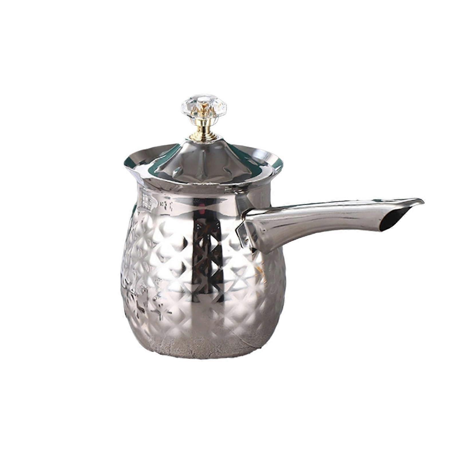 Stainless steel latte cup with long handle, coffee utensil with pointed tip, milk frother, milk frother, melt (silver) 200 ml silver