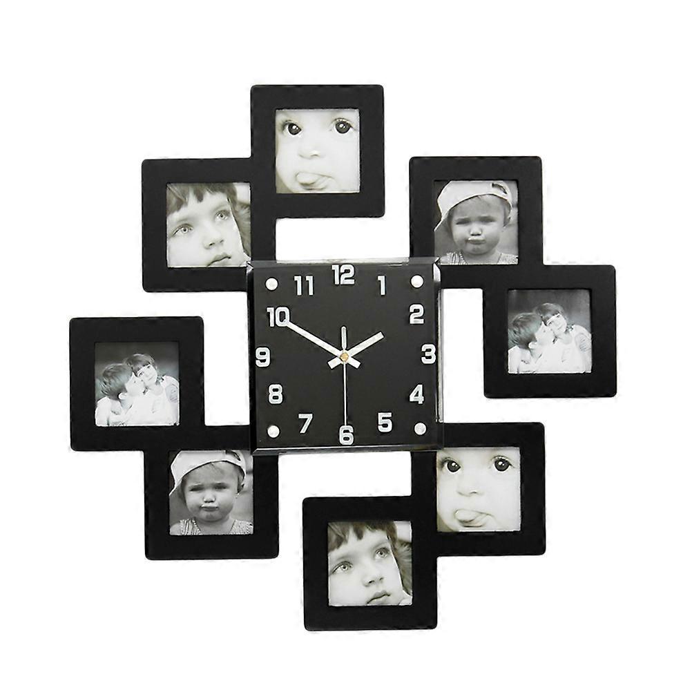 Decorative Clock Creative Wooden Wall Clock with Photo Frames for Friends Black 45.00X45.00X2.50CM 1Set