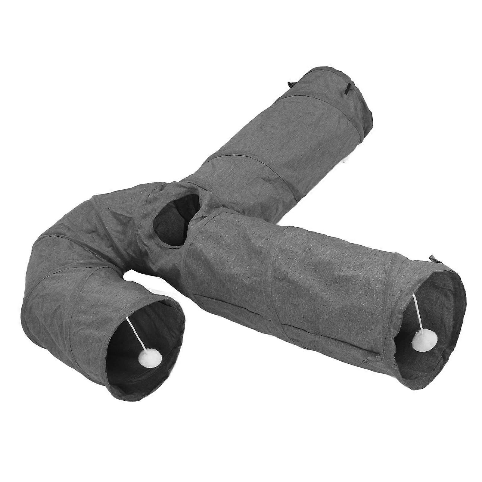 3Way Cat Tunnel Tear Resistant Collapsible Kitten Tunnel Tube Grey