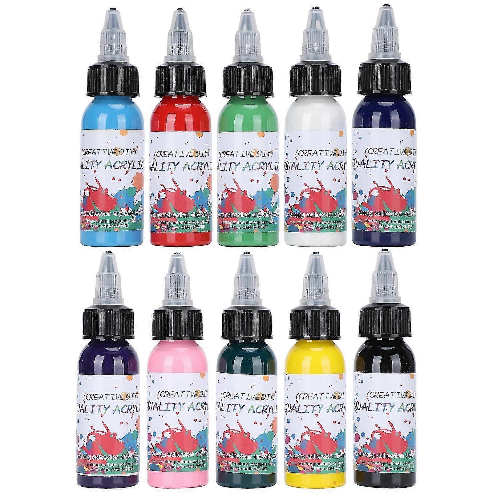 10 Bottle Acrylic Paint Set Colorful for Art Students Pigment in Plastic Box 30ml