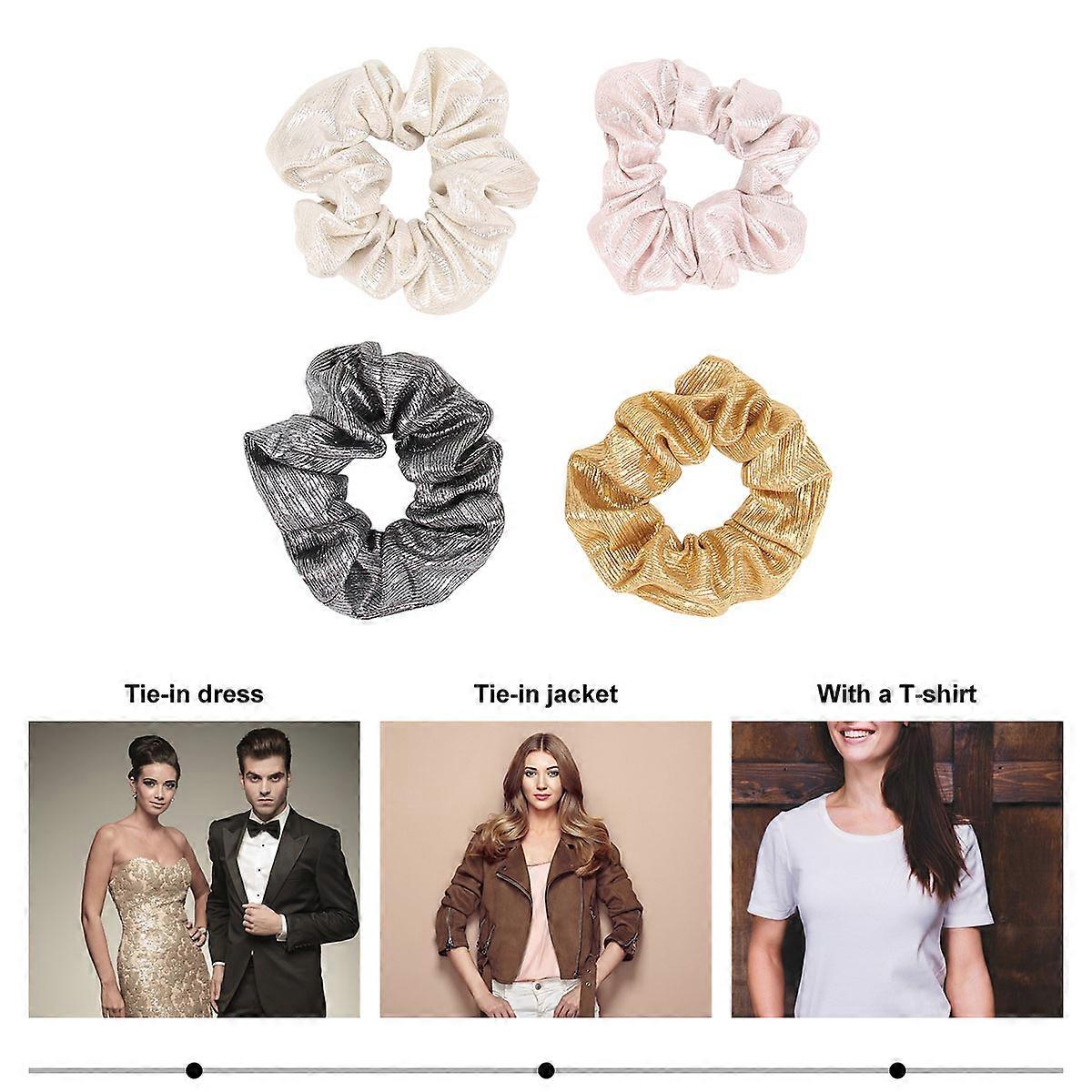 Ponytail Hair Cuffs Elastic Hair Bands Shiny Starlight Holders Everyday Wear Women Girls M Size Fabric Velvet 4Pcs