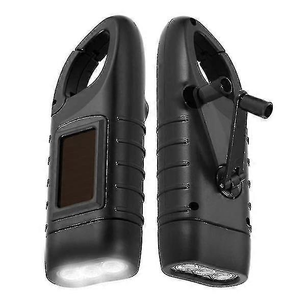 2 Pack - Flashlight with Solar Cell - Flashlight Black Solar Powered Flashlight Hand Crank