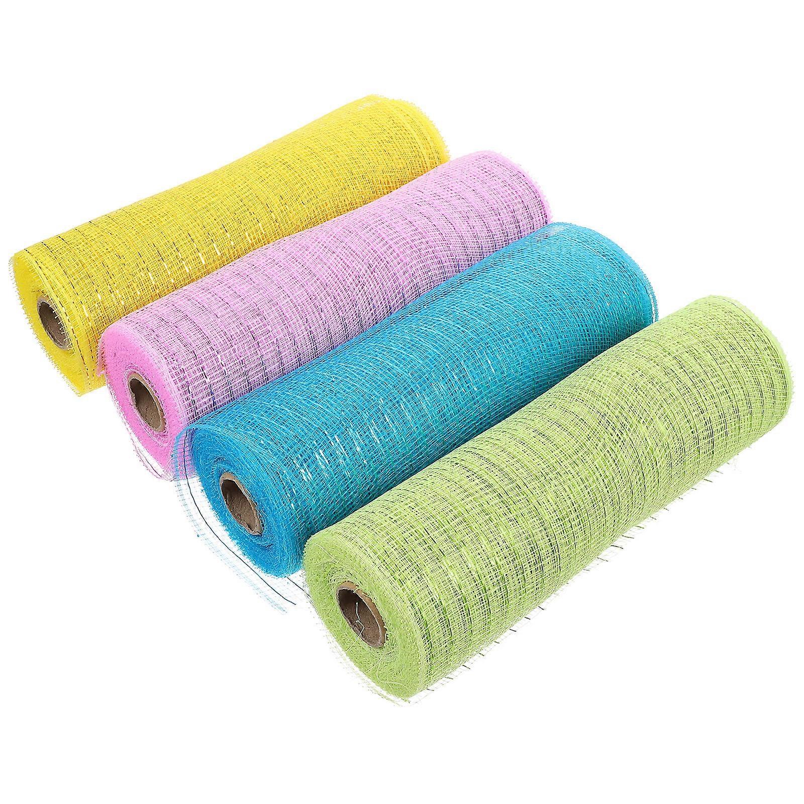 Mesh Ribbon Crafting Material For Christmas Decoration Light Green 4 Rolls