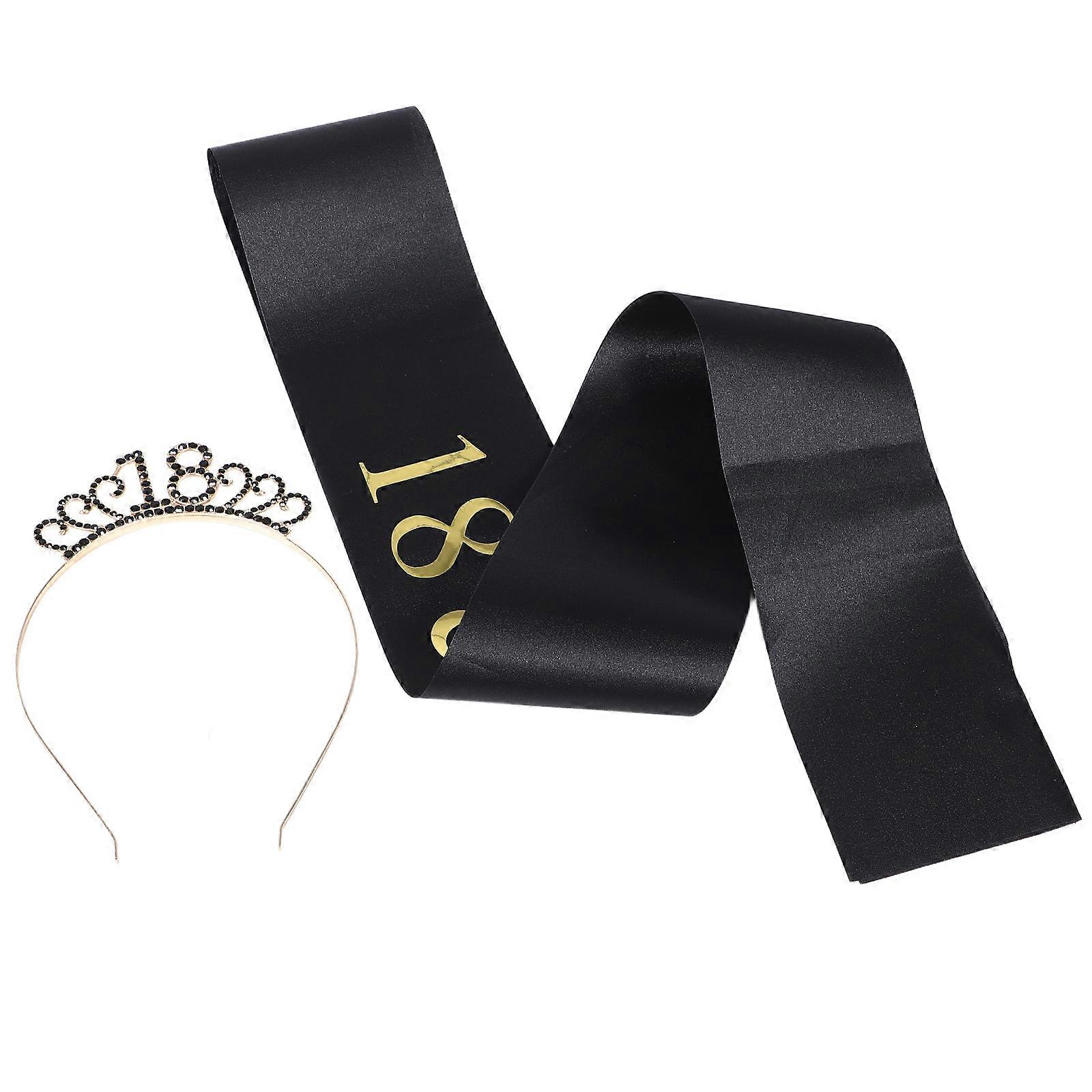 Birthday Crown and Sash Set with Rhinestone Headband for Elegant Celebrations and Special Occasions
