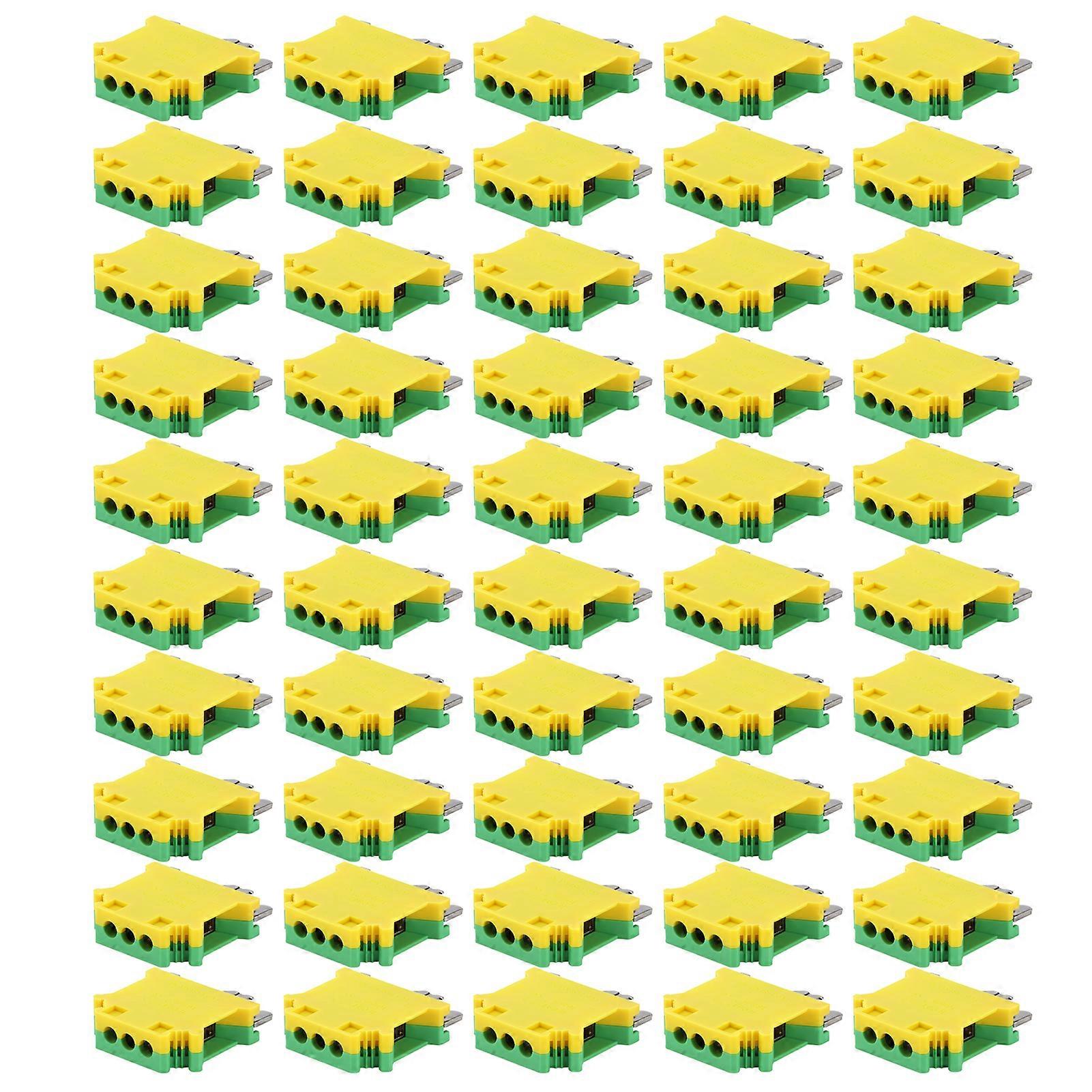 50Pcs DIN Rail Mount Terminal Pure Copper 2 Channel Ground Terminals Block 101A USLKG‑16