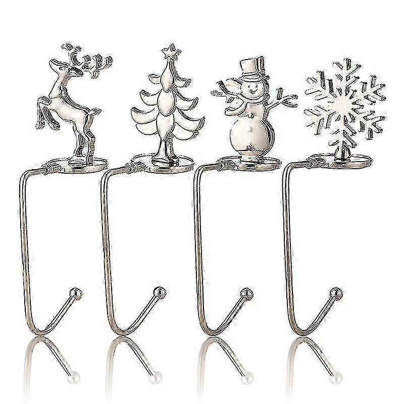 4pcs Christmas Stocking Hanger Hook Metal Mantel Rack