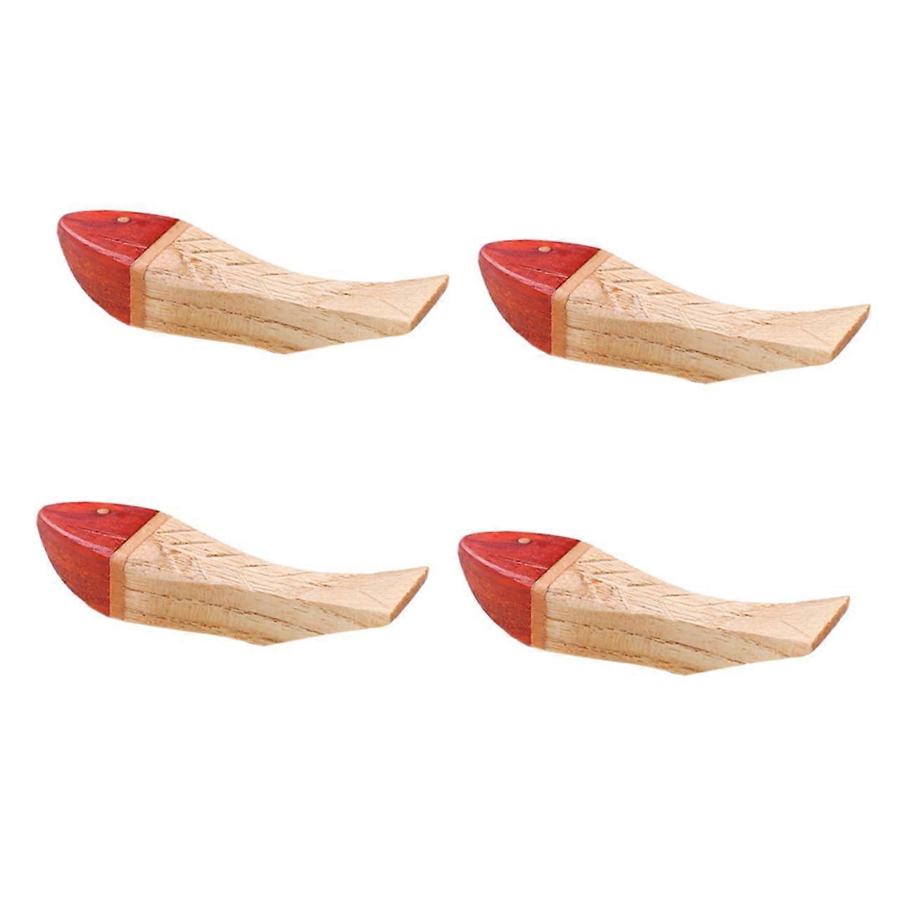 Wooden Fish-Shaped Chopstick Rest Set of 2 for Kitchen Tableware Holder, 4 Pieces Each