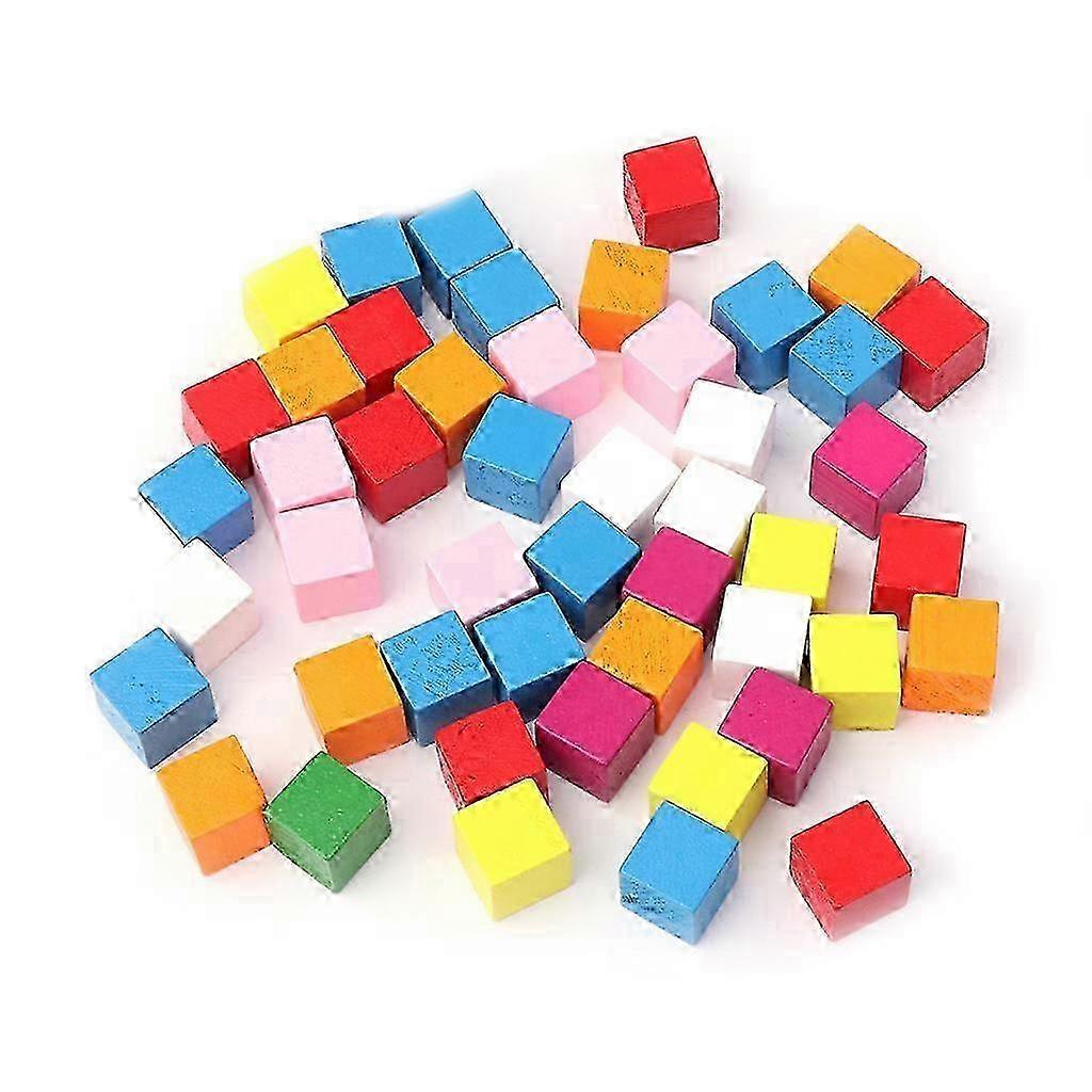 50Pcs Colourful Wooden Cubes Square Blocks Craft Decoration Embellishments for DIY