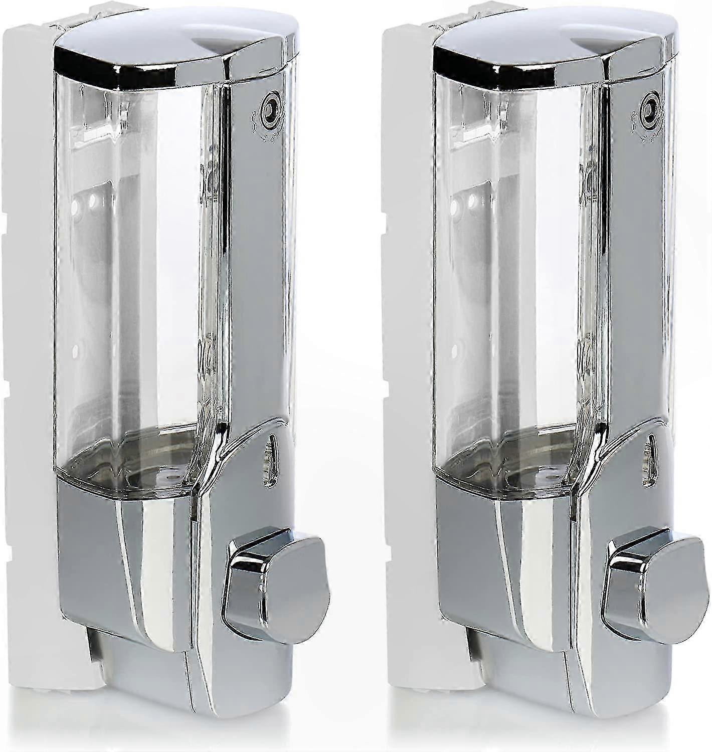 Chrome Wall-Mounted Soap Dispenser for Shower Gel and Shampoo, Refillable, 2-Pack