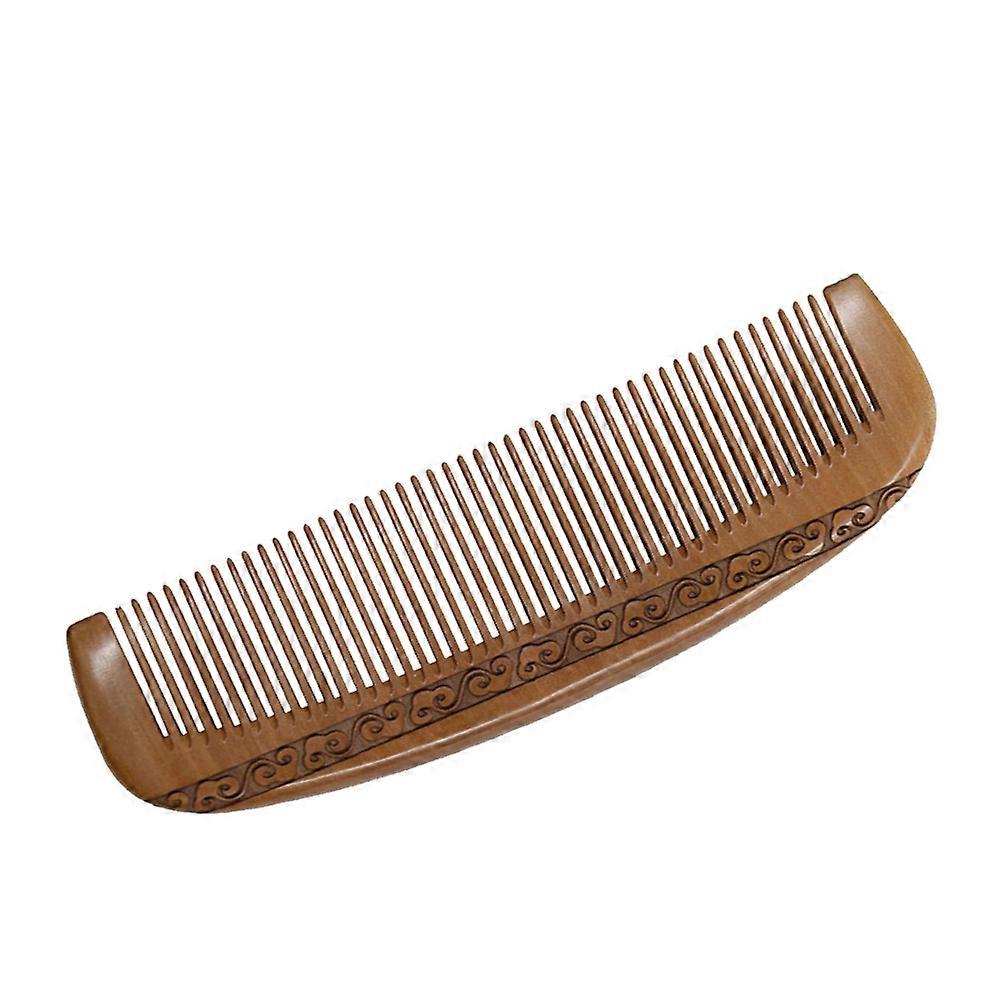 Wooden Hair Comb with Unique Double Side Carving Pattern for Comfortable Scalp Massage and Use Coffee