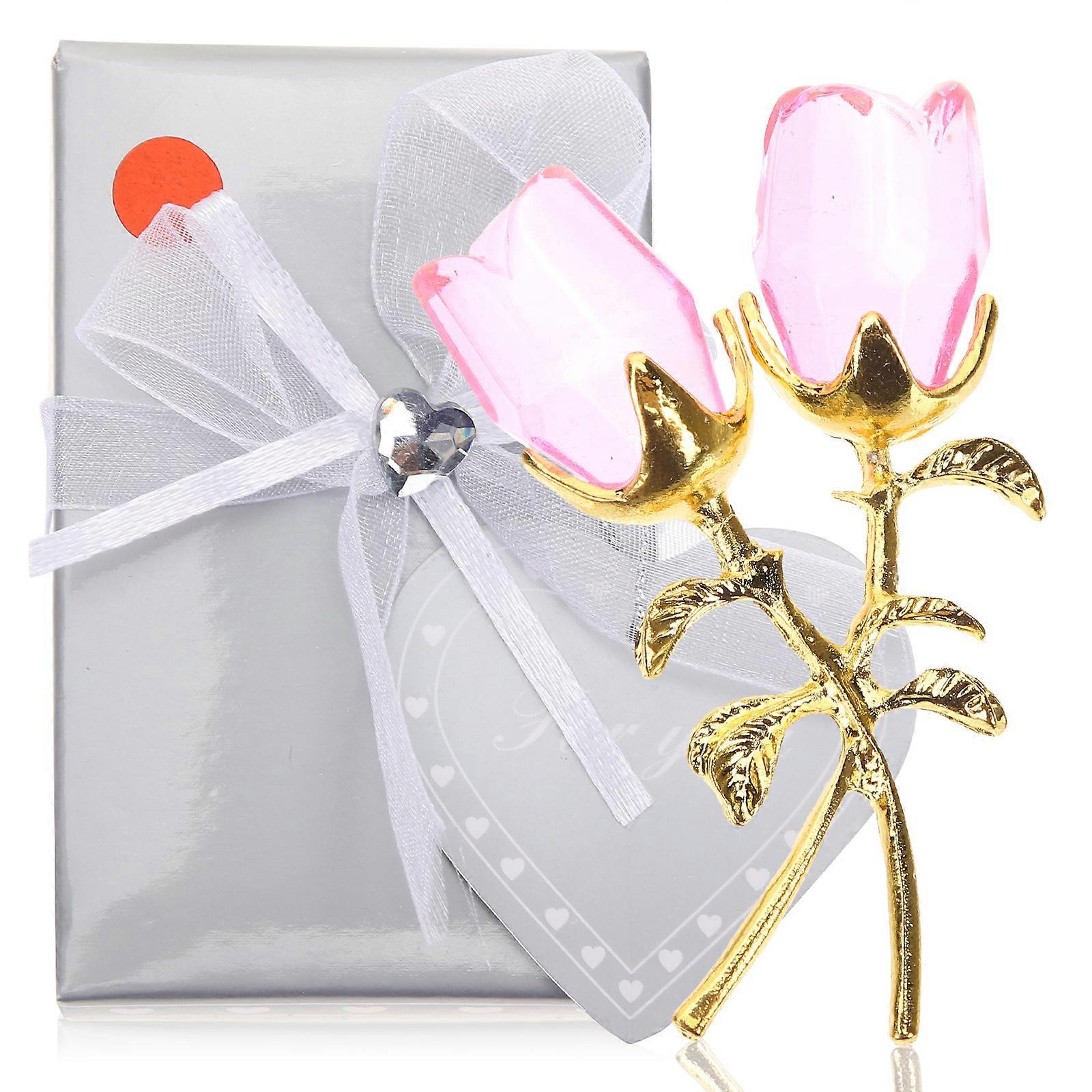 Crystal Rose Flower Figurine Ornament 2pcs for Wedding and Valentine Decoration