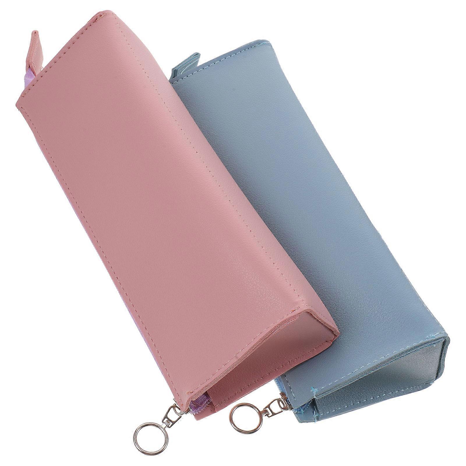Minimalist Pencil Bag 2Pcs Assorted Color Stationery Storage Everyday Use Smooth Zipper