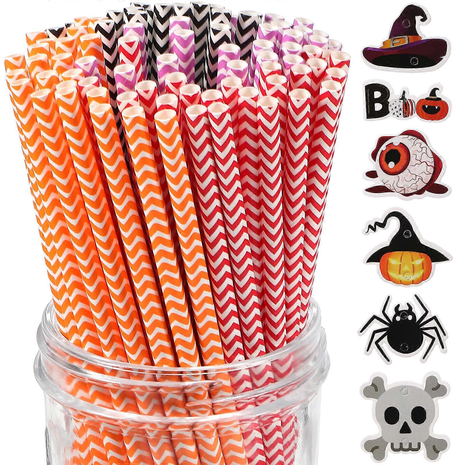 6 Packs Assorted Color Halloween Drinking Straws Stripe Design For Halloween Party Use Entertainment And Family Gatherings