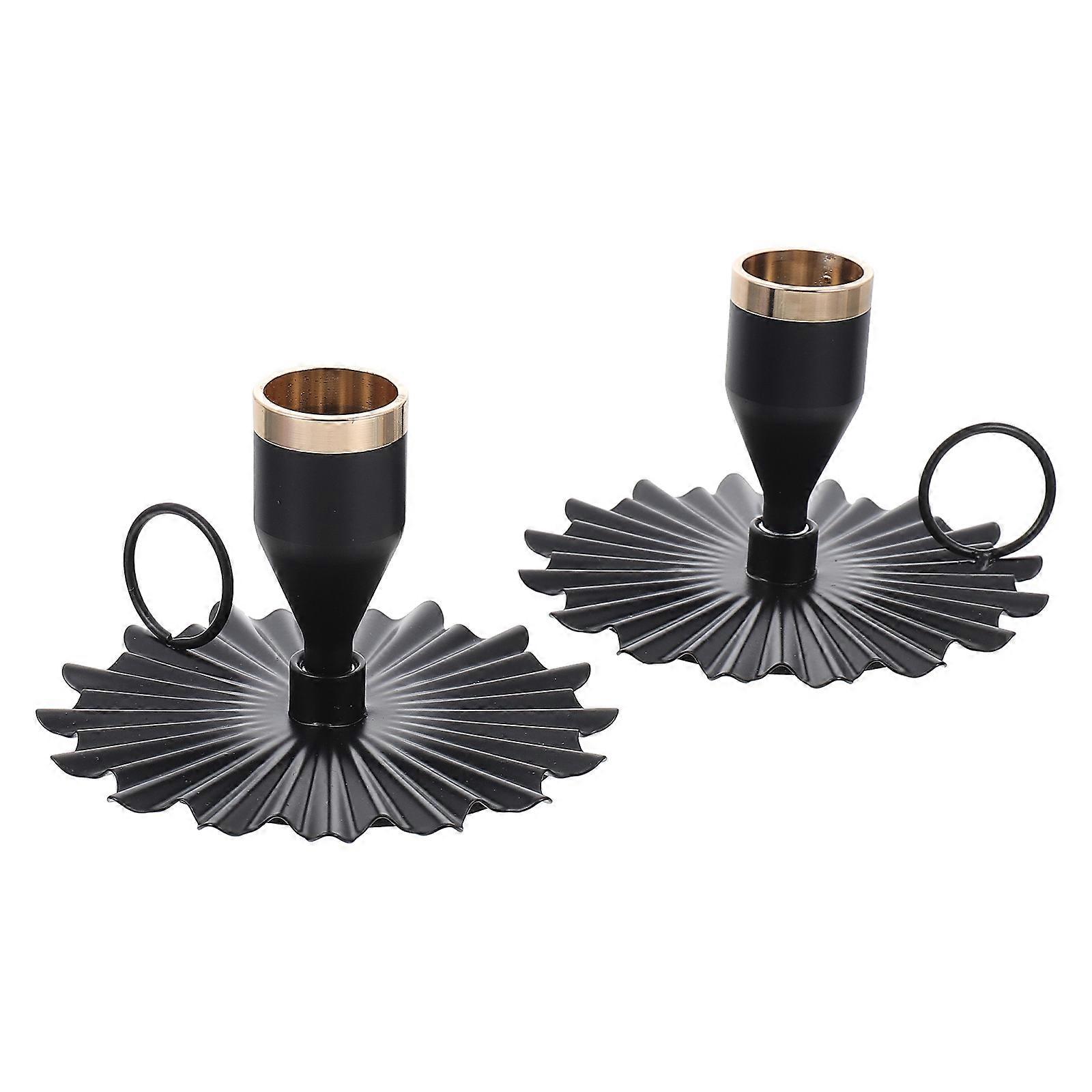 2pcs Retro Metal Candle Holders Elegant Iron Handheld Candlesticks