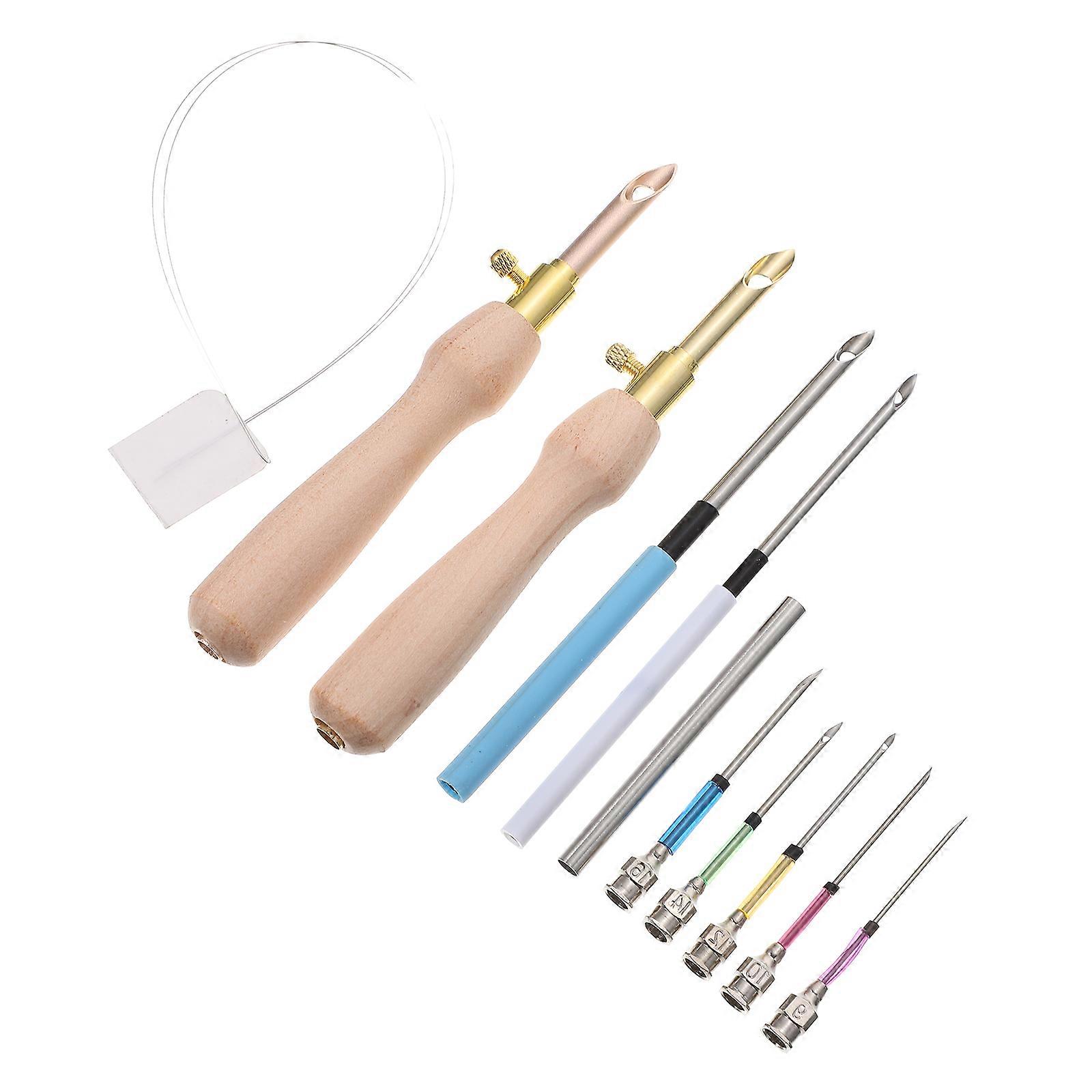 1 Set Embroidery Stitching Punch Needle Wooden Handle Embroidery Punch Needles