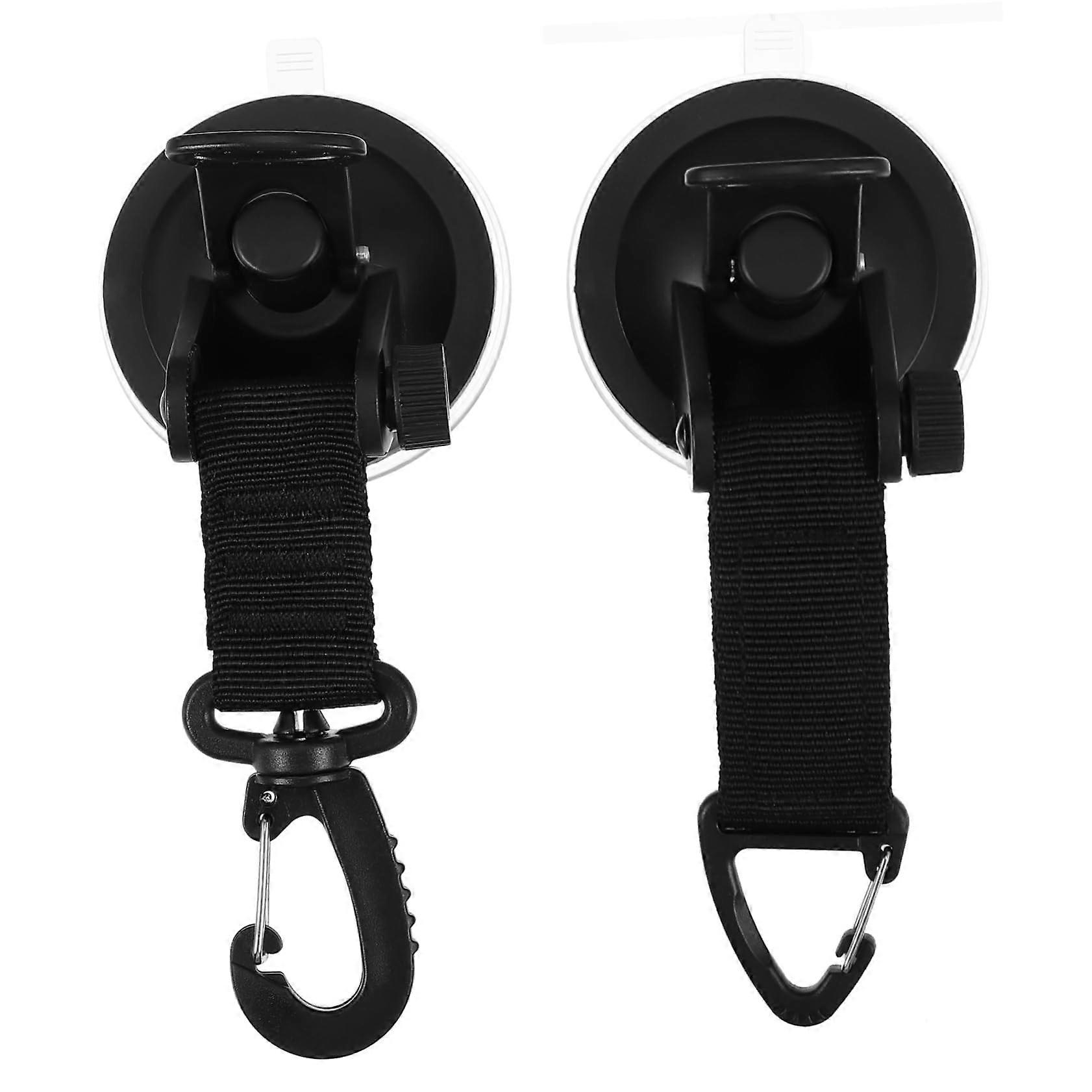 2-Pack Suction Cup Tent Hangers with Safety Hooks - Durable Black Rotatable Tent and Tarp Attachment Solution