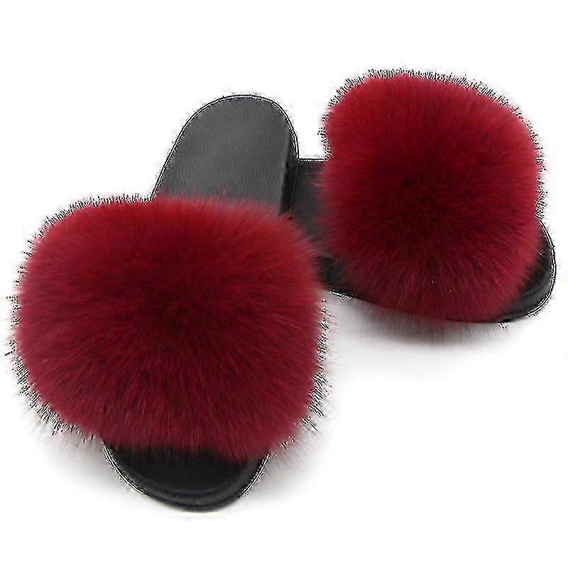 Lightweight fur slides for women - comfortable open toe house shoes F26