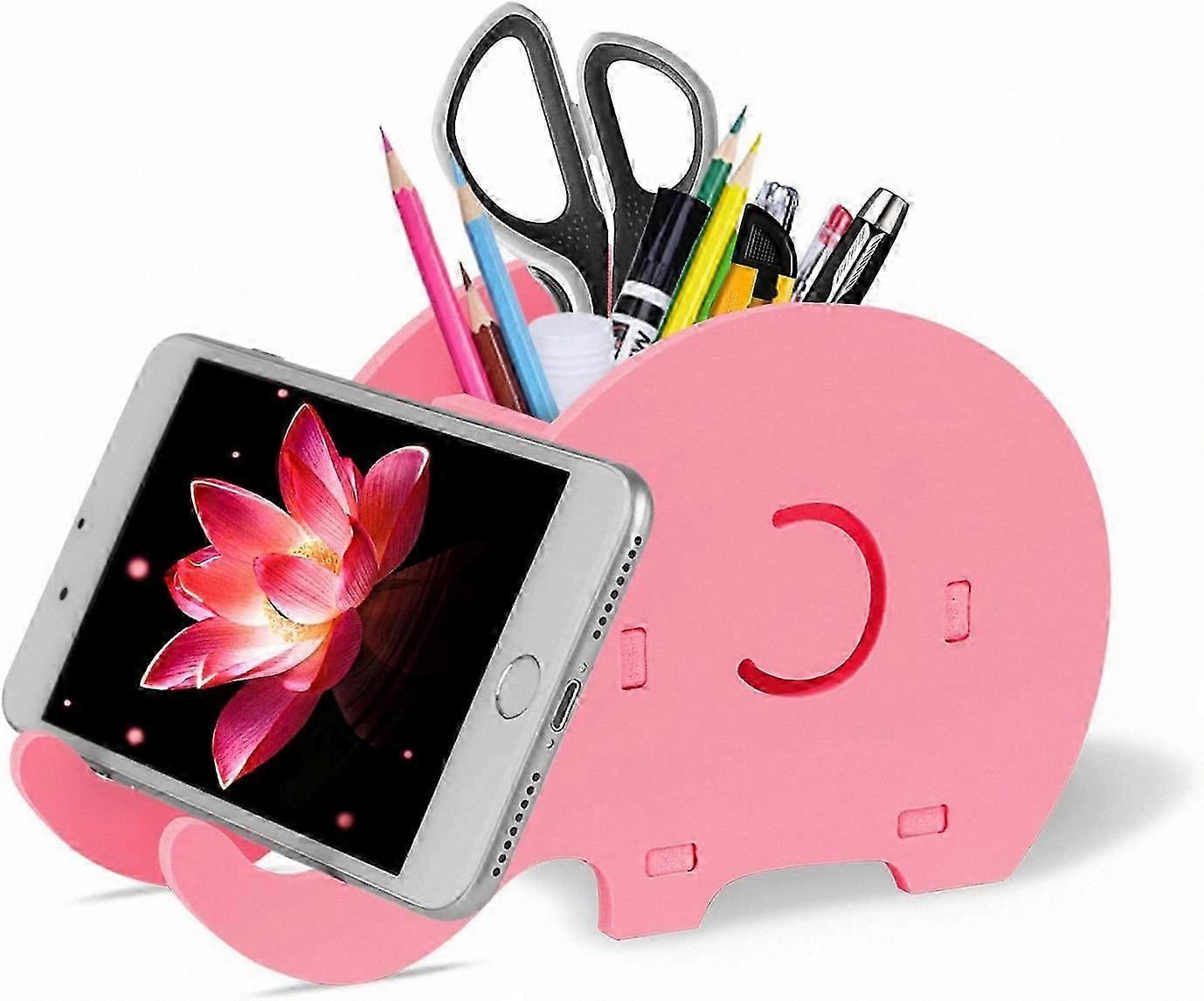 Office Desk Organizer with Phone Stand, Stylish Elephant Pen Holder for Pencils, Tablets, Smartphones, and s, Functional Desktop Storage Solution