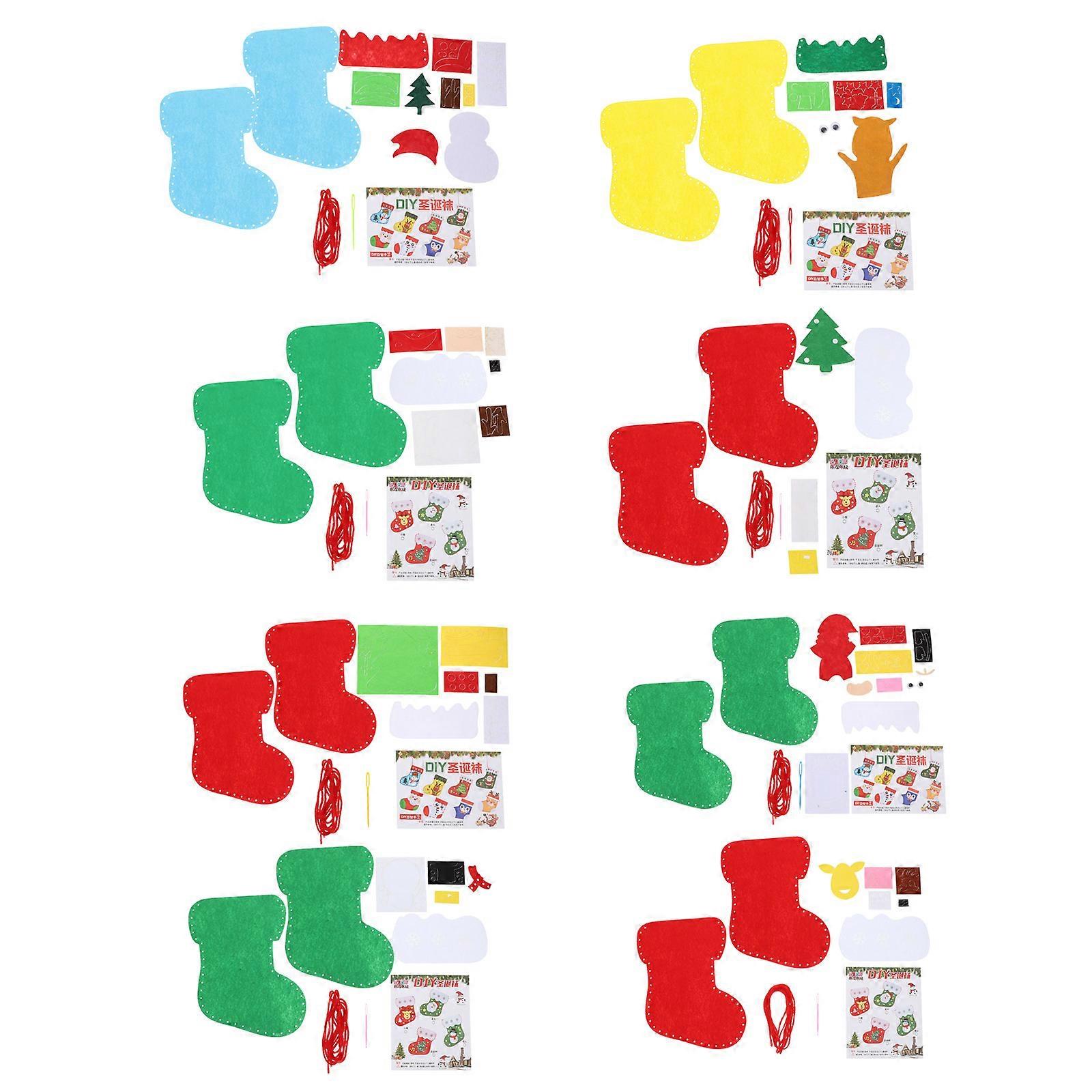 DIY Sewing Craft Kits with Felt Cloth for Kids to Make Xmas Sock Decorations 8 Sets