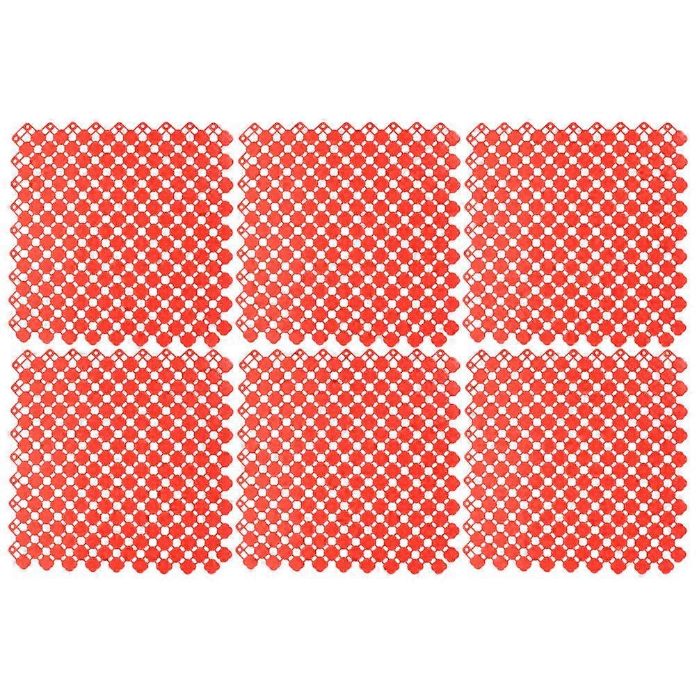 6Pcs Rabbit Cage Mats Protective Pet Floor Mats Water-Permeable For Small Animals Red 25X25CM