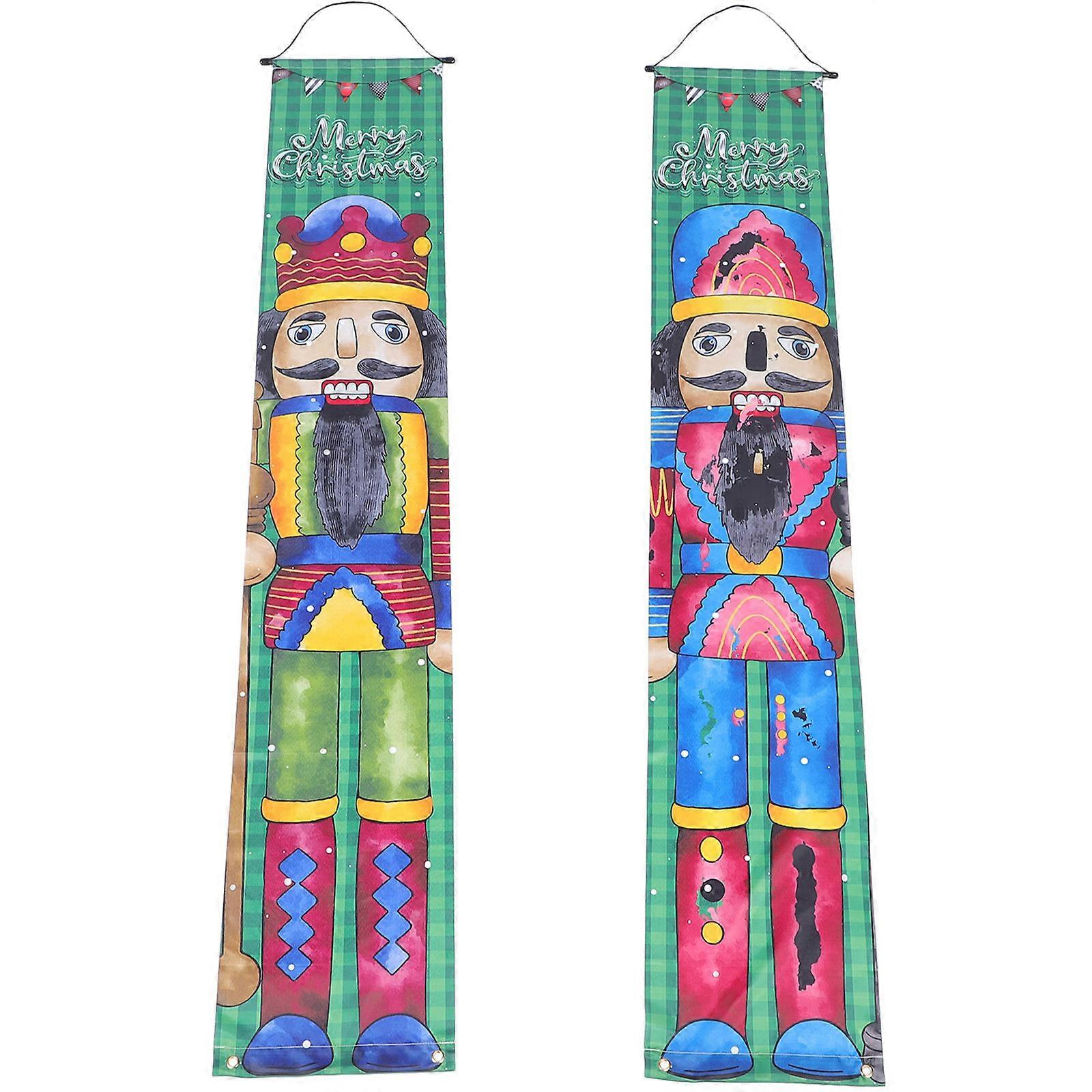 Festive Atmosphere Enhancement Nutcracker Banner For Shopping Malls And Hotels In Green Textile 1 Pair