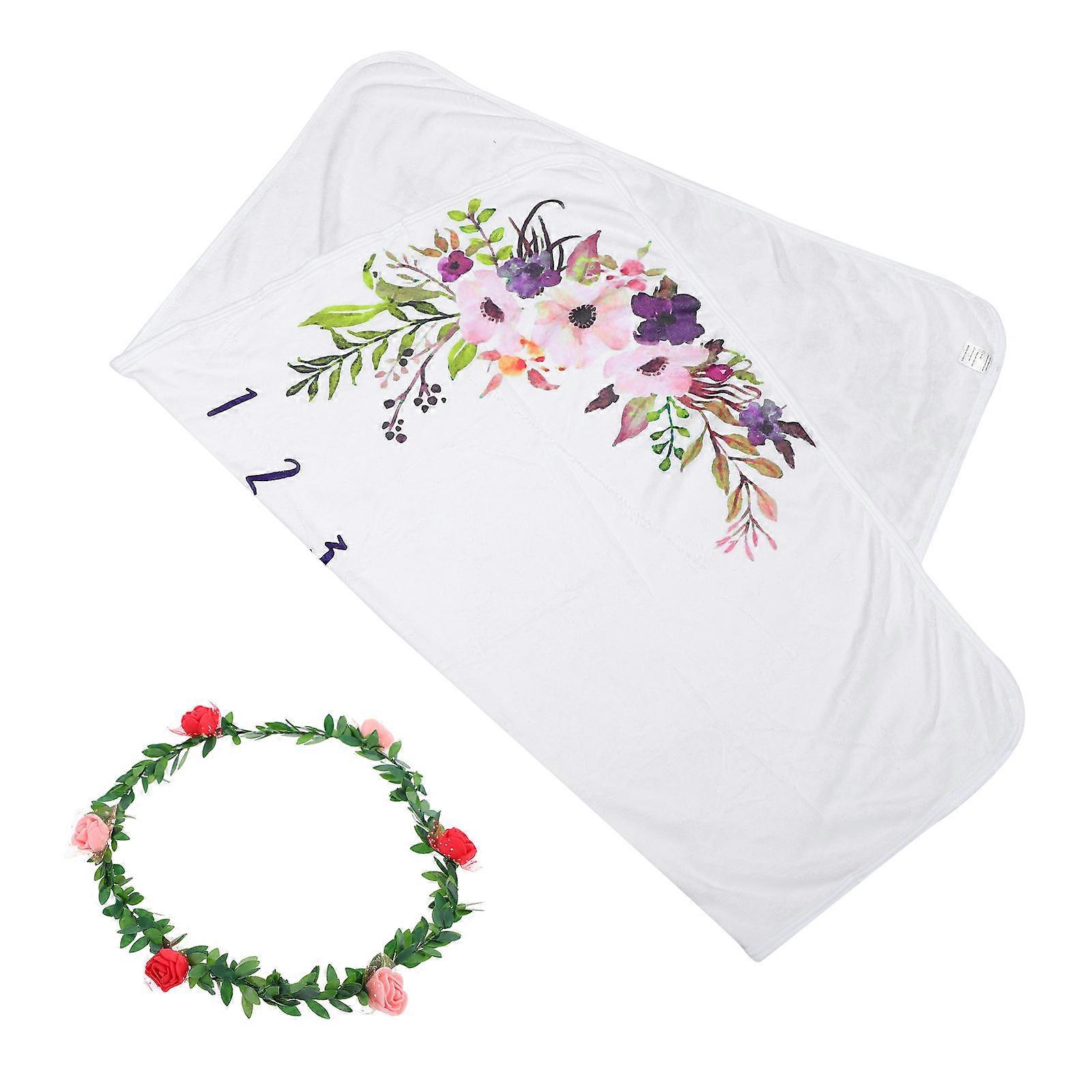 بطانية شهرية خلفية زهرية ناعمة من الصوف لتصوير حديثي الولادة والتقميط وتتبع النمو